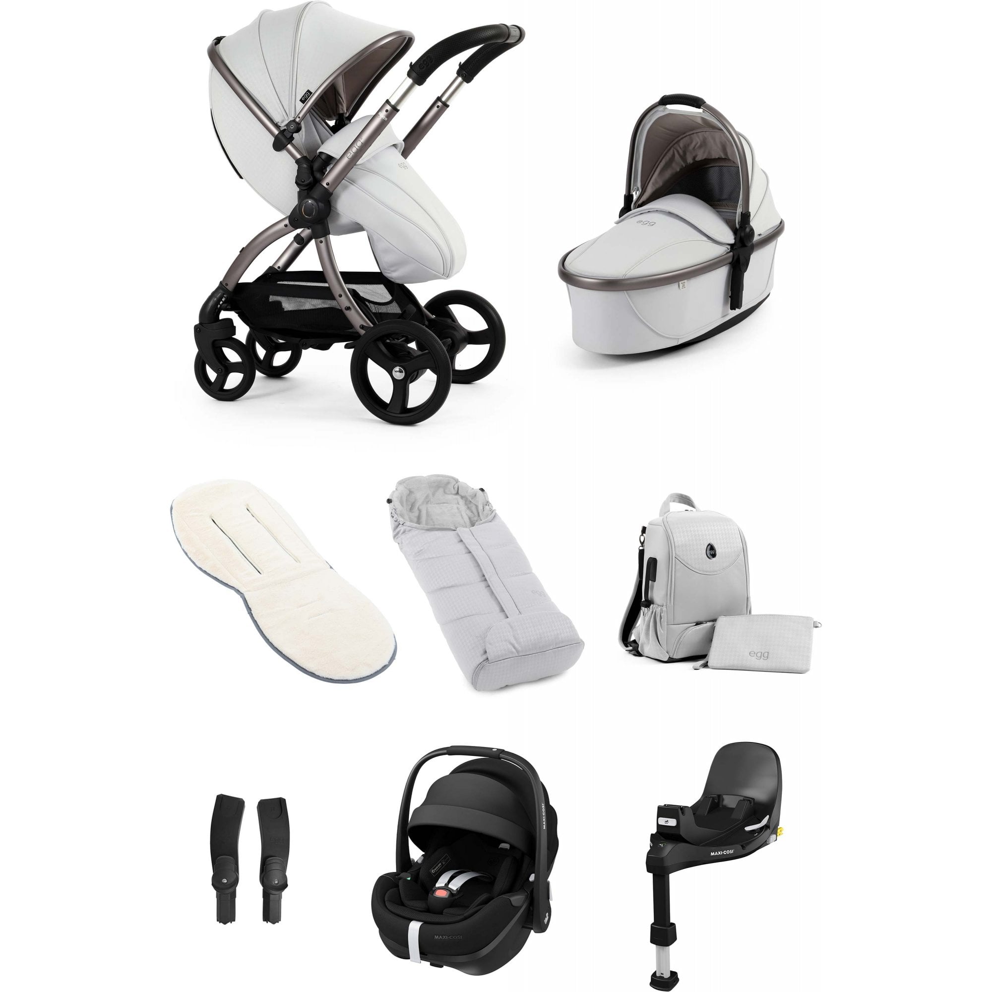 egg3® Stroller Luxury Special Edition Bundle Houndstooth Silver + Pebble 360 PRO 2 & Base