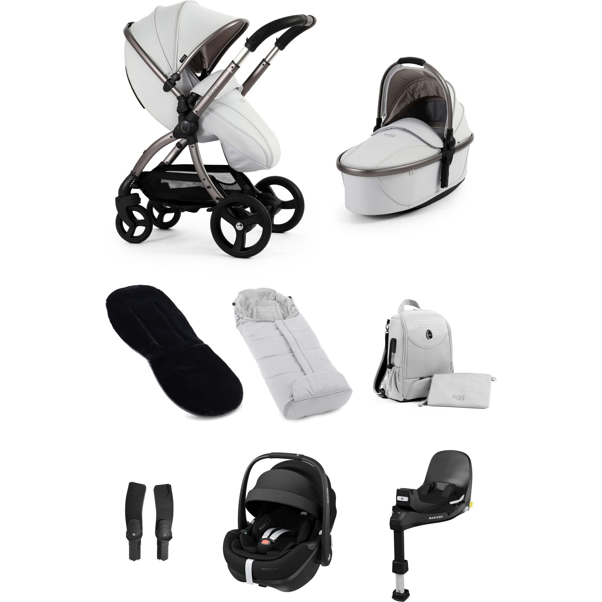 egg3® Stroller Luxury Special Edition Bundle Houndstooth Silver + Pebble 360 PRO 2 & Base