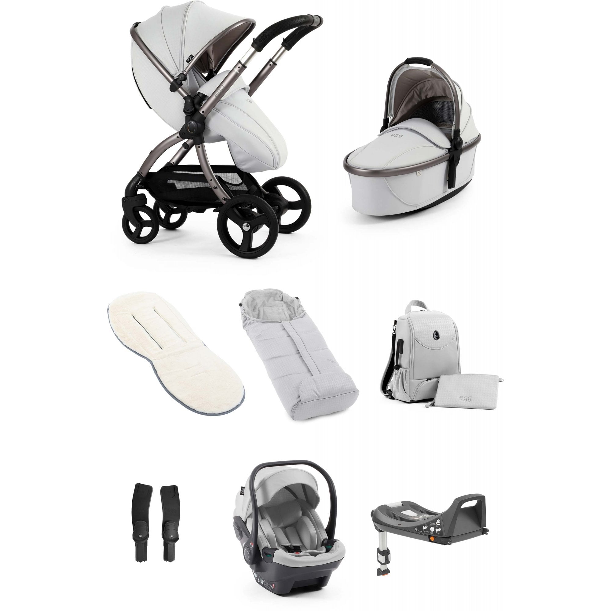 egg3® Stroller Luxury Special Edition Bundle Houndstooth Silver