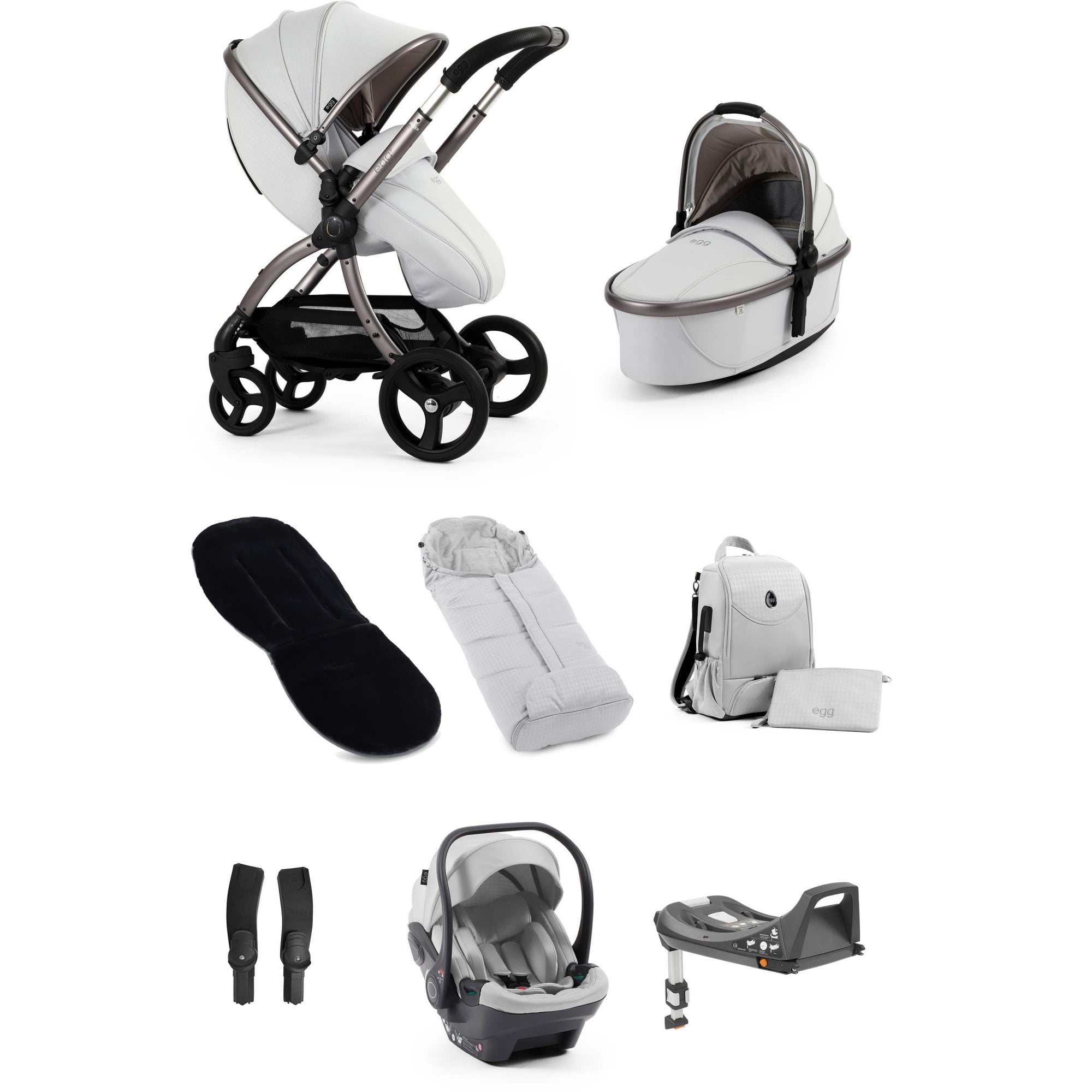 egg3® Stroller Luxury Special Edition Bundle Houndstooth Silver