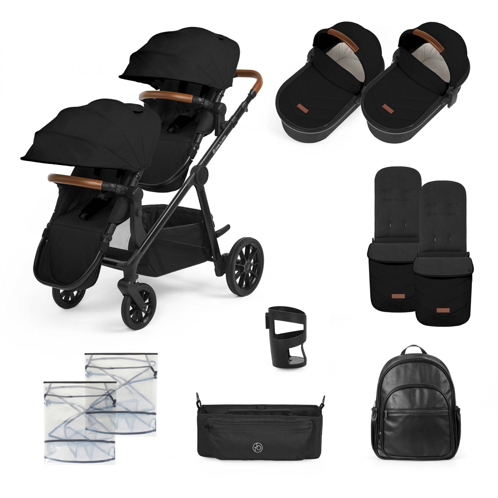 Ickle Bubba Virgo Twin 12 Piece Pram Bundle Black