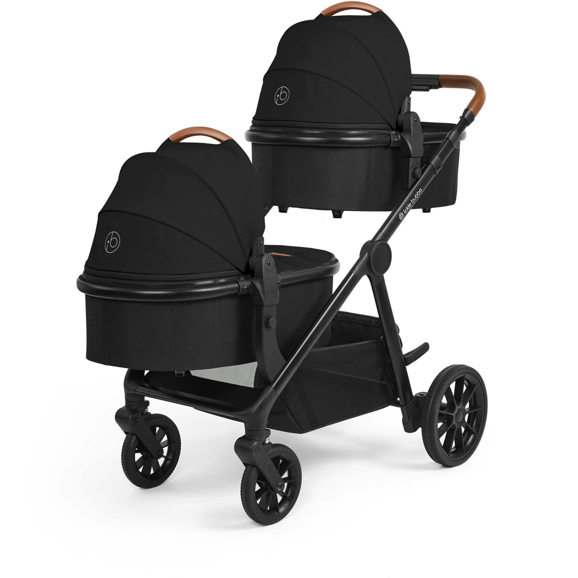 Ickle Bubba Virgo Twin 18 Piece Travel System with i-Size & ISOFIX Bases Bundle Black