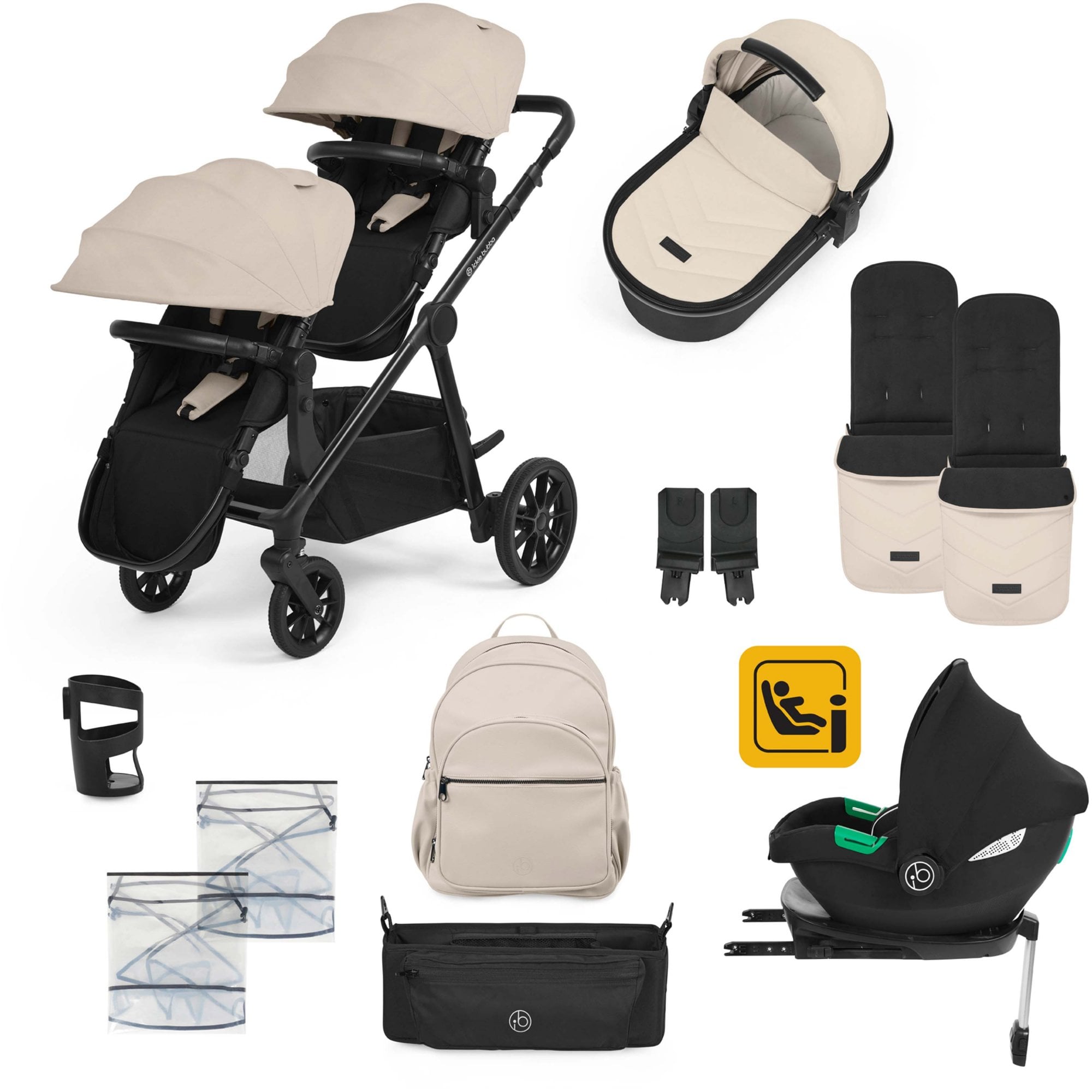 Ickle Bubba Virgo Growing Family 14 Piece Travel System + i-Size & ISOFIX Base Stone