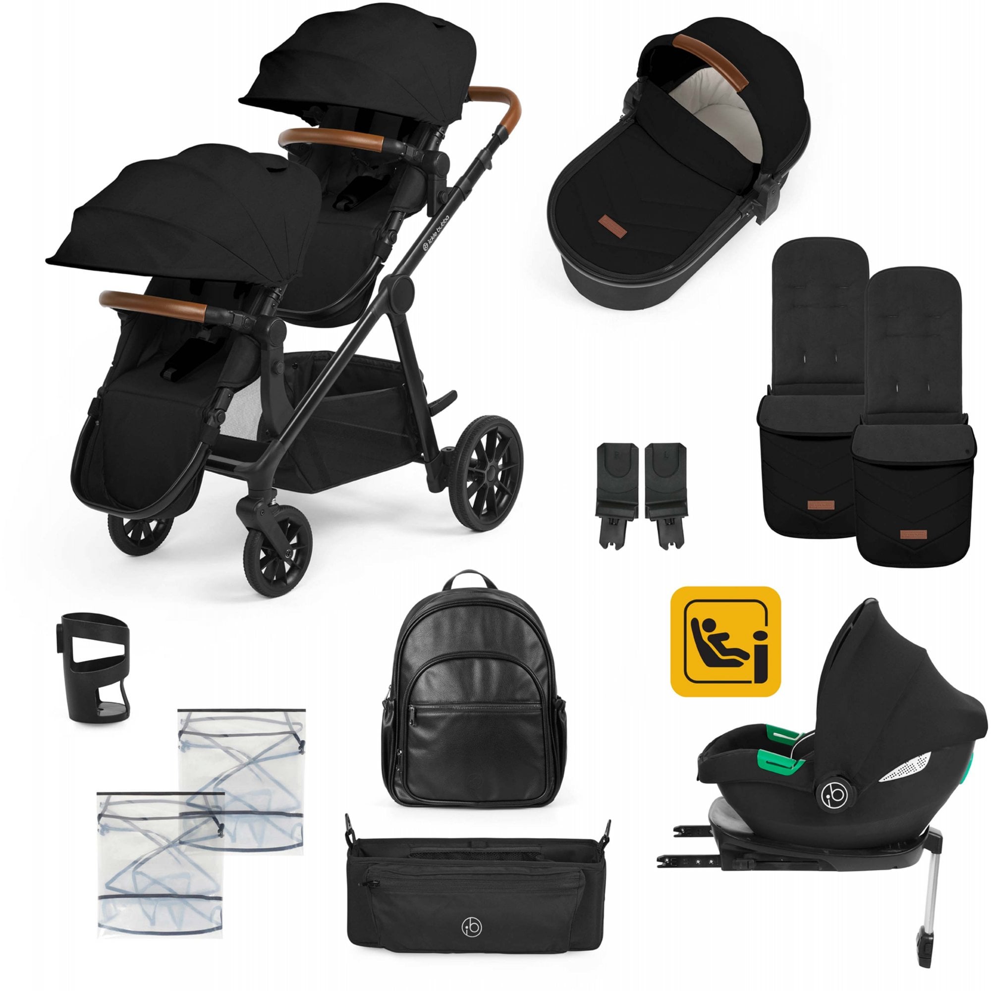 Ickle Bubba Virgo Growing Family 14 Piece Travel System + i-Size & ISOFIX Base Bundle Black