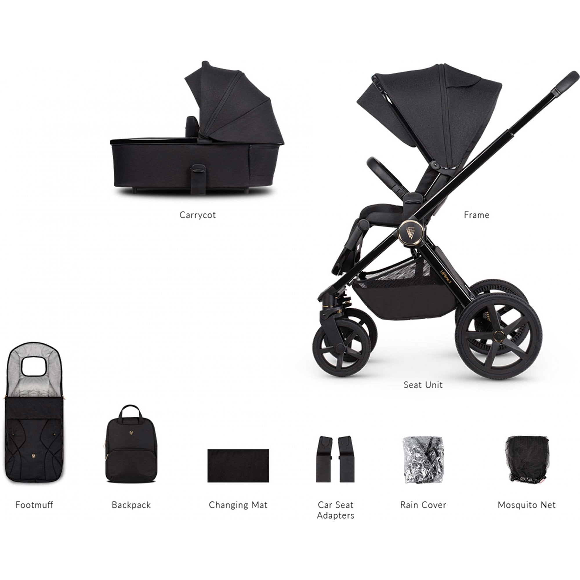 Venicci Upline 2 All Black 2in1 Pram