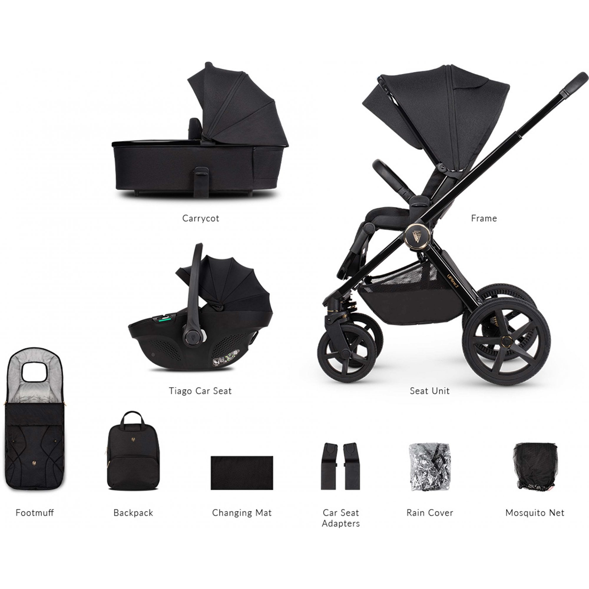 Venicci Upline 2 All Black 3in1 Travel System