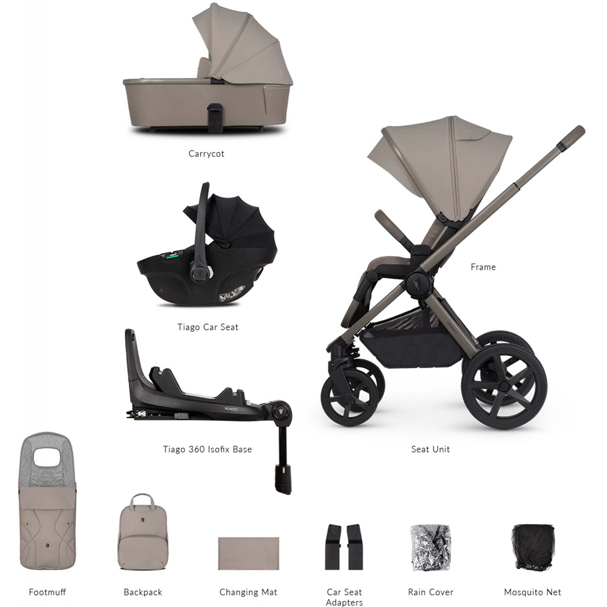 Venicci Upline 2 Taupe 3in1 Travel System + Base