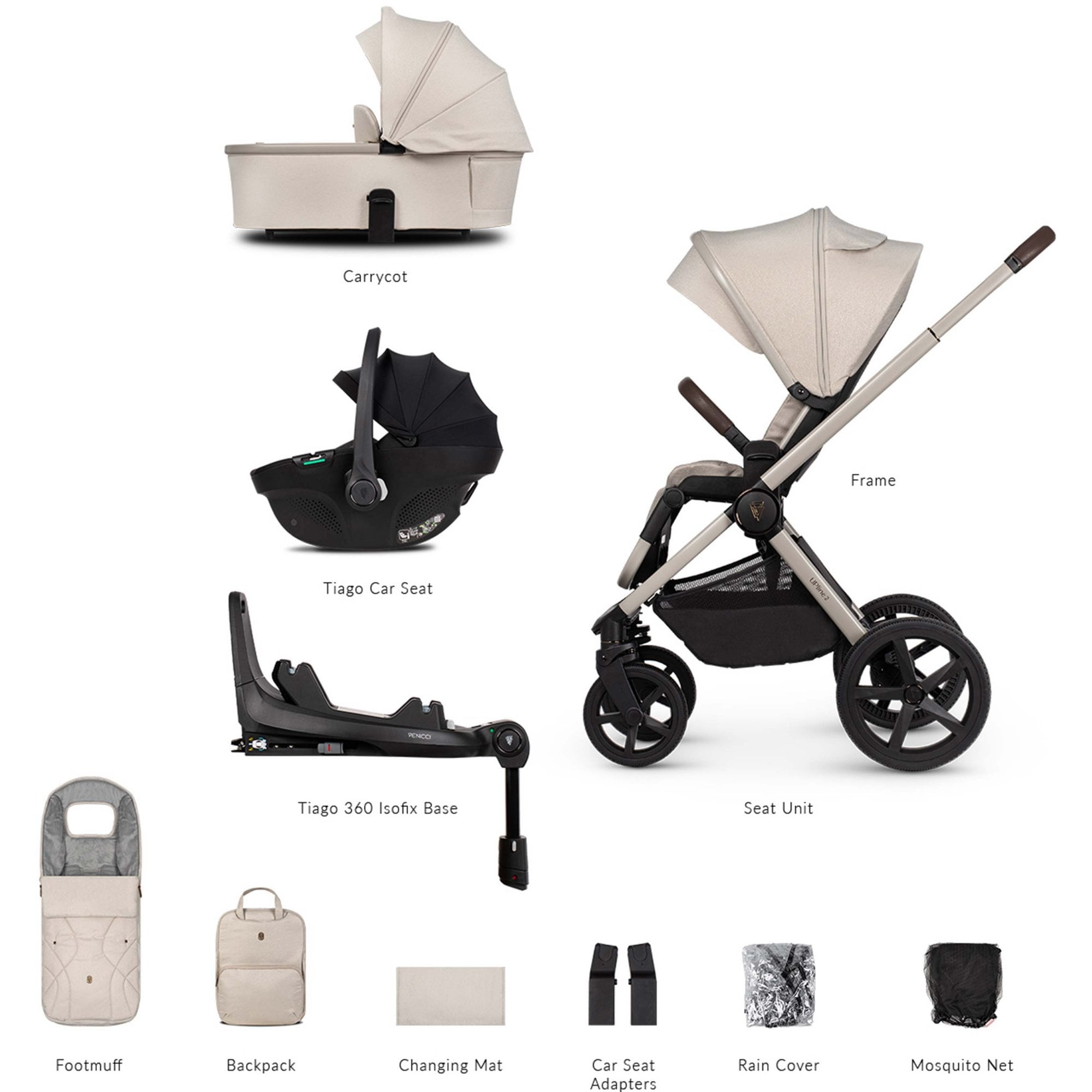 Venicci Upline 2 Stone Beige 3in1 Travel System + Base