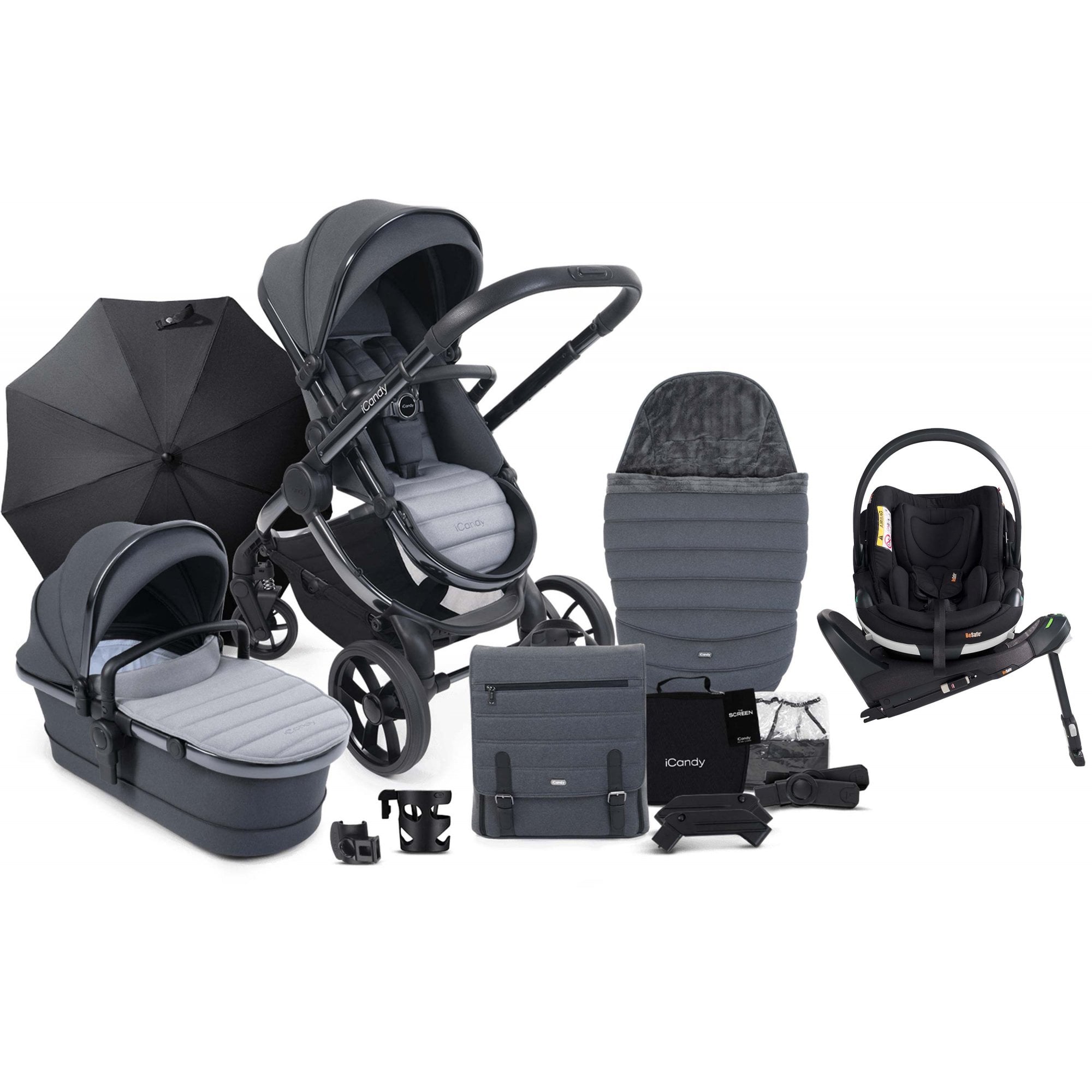 iCandy Peach 7 Complete Bundle Phantom / Truffle + BeSafe Go Beyond & Base