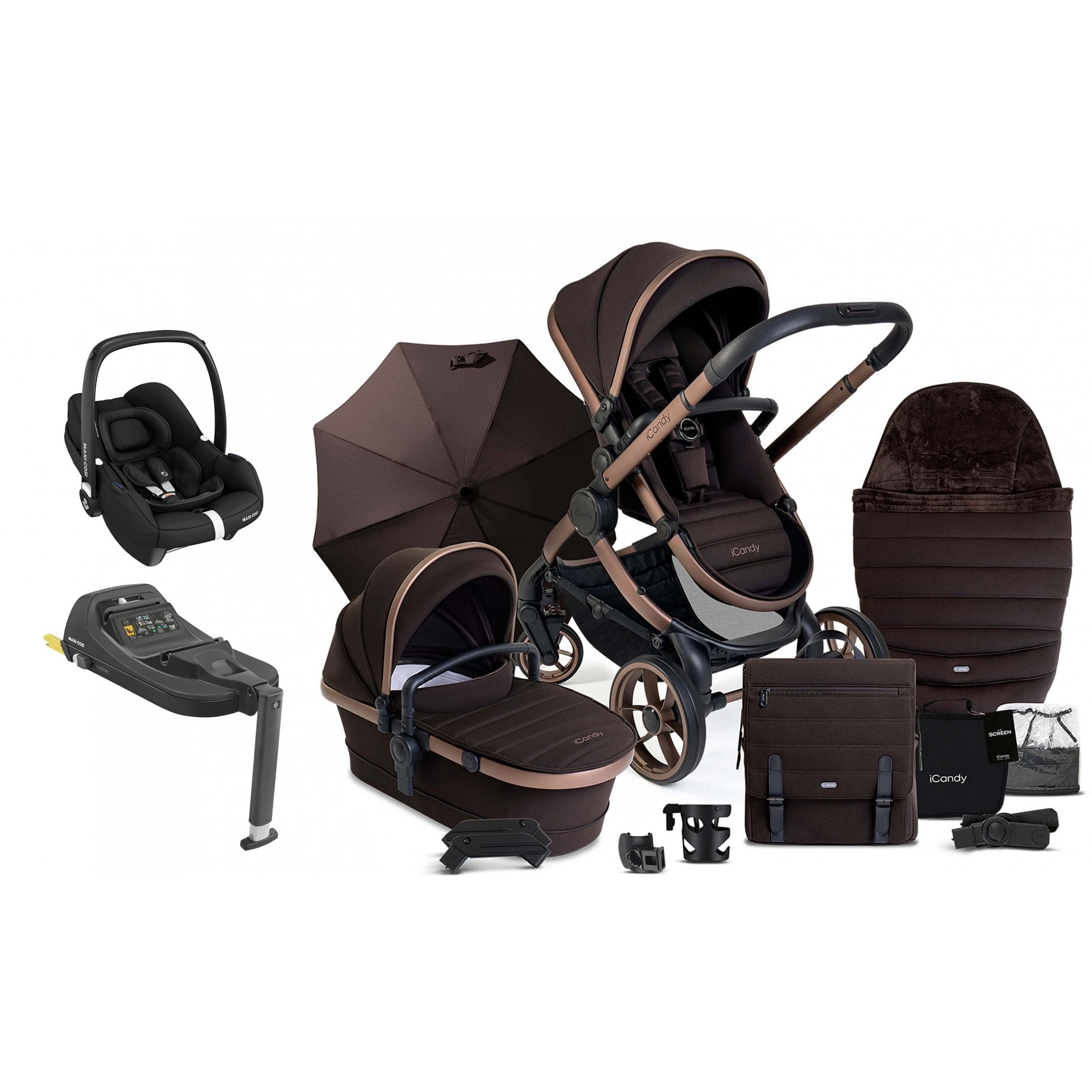 iCandy Peach 7 Editions Complete Bundle Pecan + Cabriofix & Base