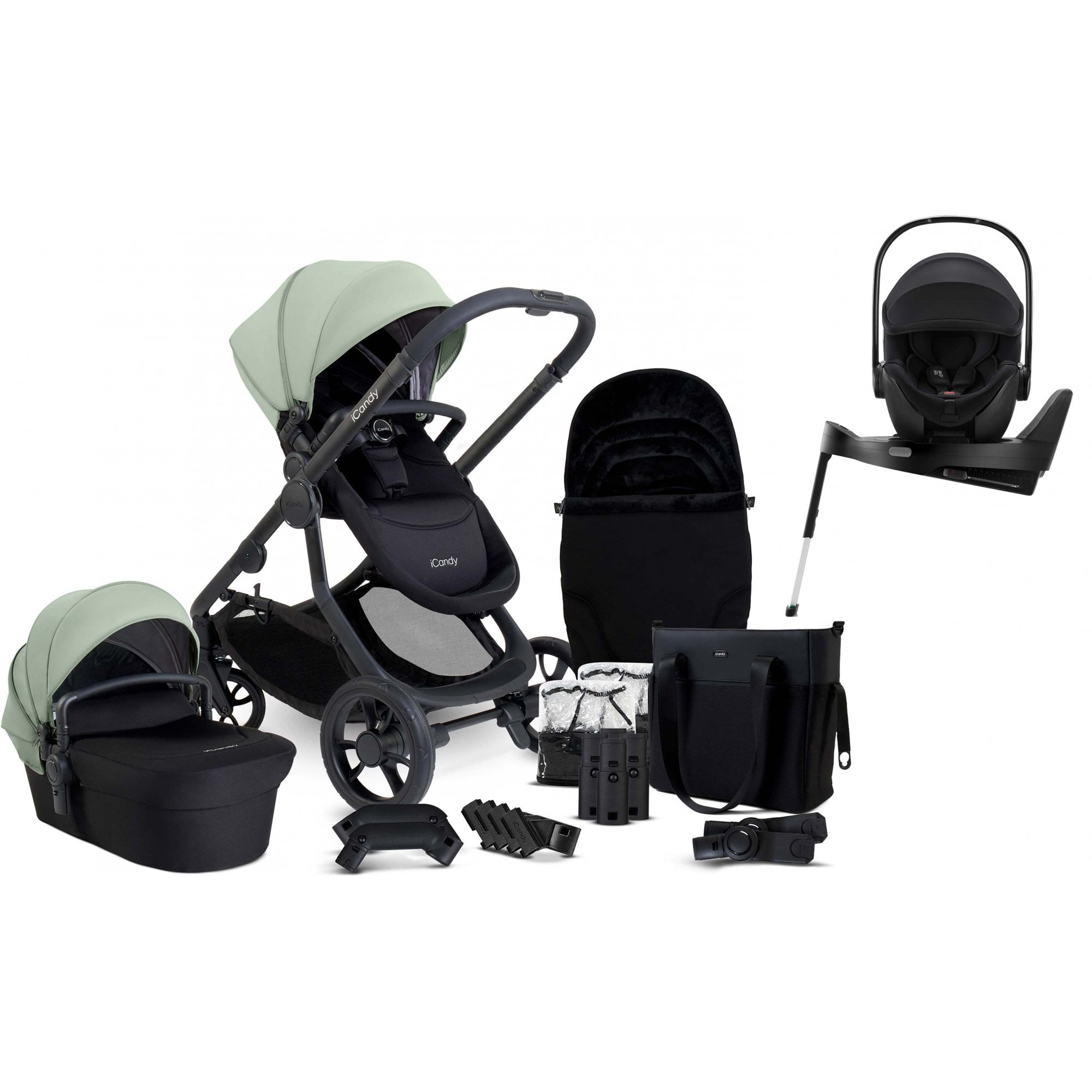 iCandy Orange 4 Pushchair Bundle Pistachio + Baby Safe Pro & Base