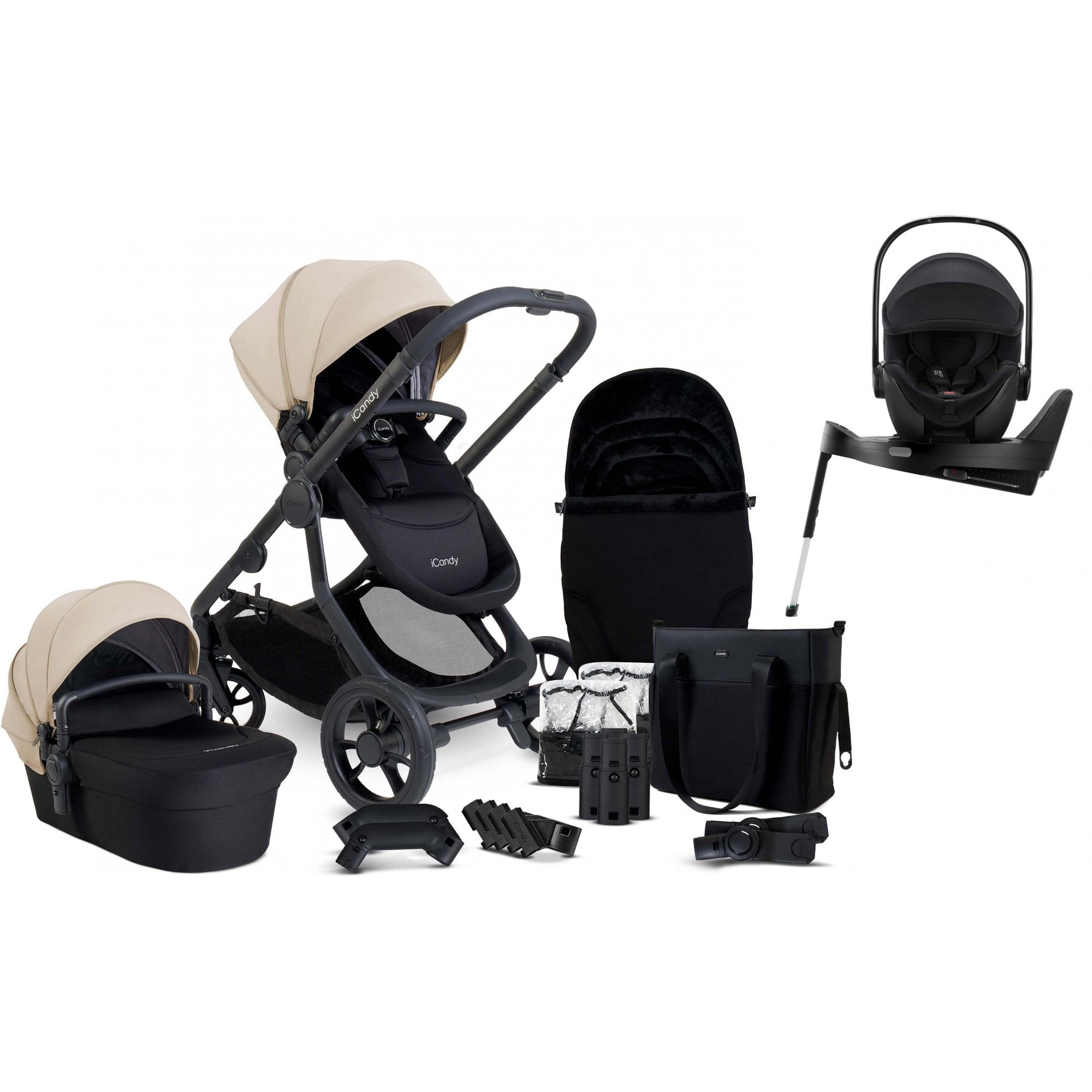 iCandy Orange 4 Pushchair Bundle Latte + Baby Safe Pro & Base