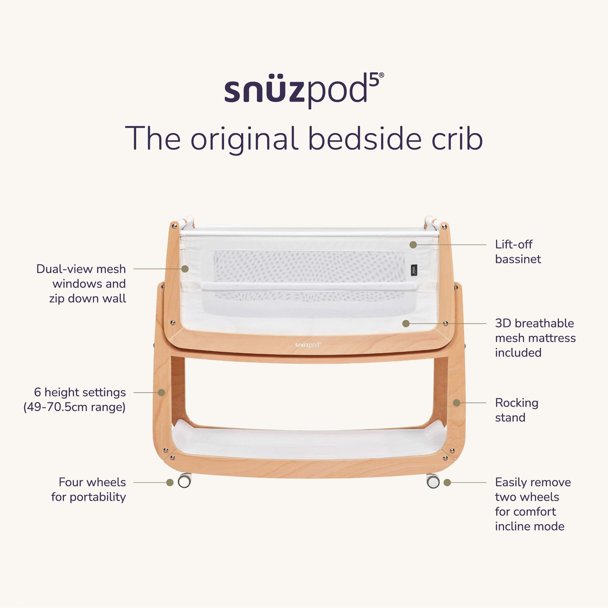 Snuz Snuzpod 5 Bedside Crib Cashmere