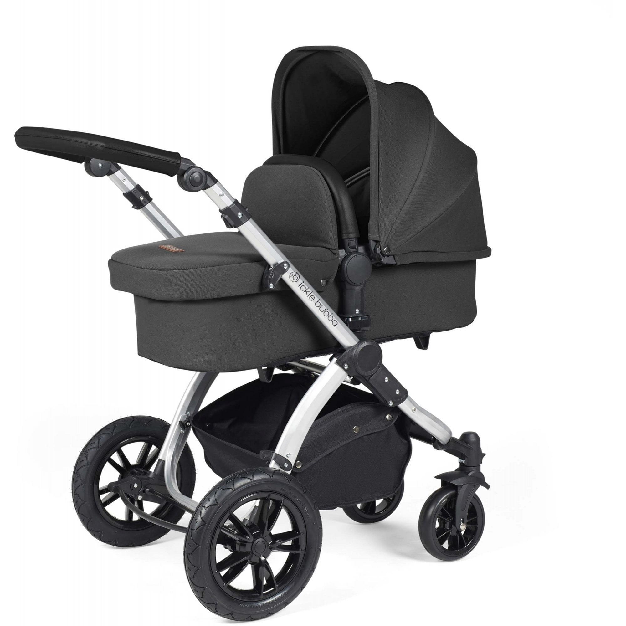 Ickle Bubba Stomp Luxe 12 Piece Travel System & i-Size Cirrus Car Seat + Base Charcoal