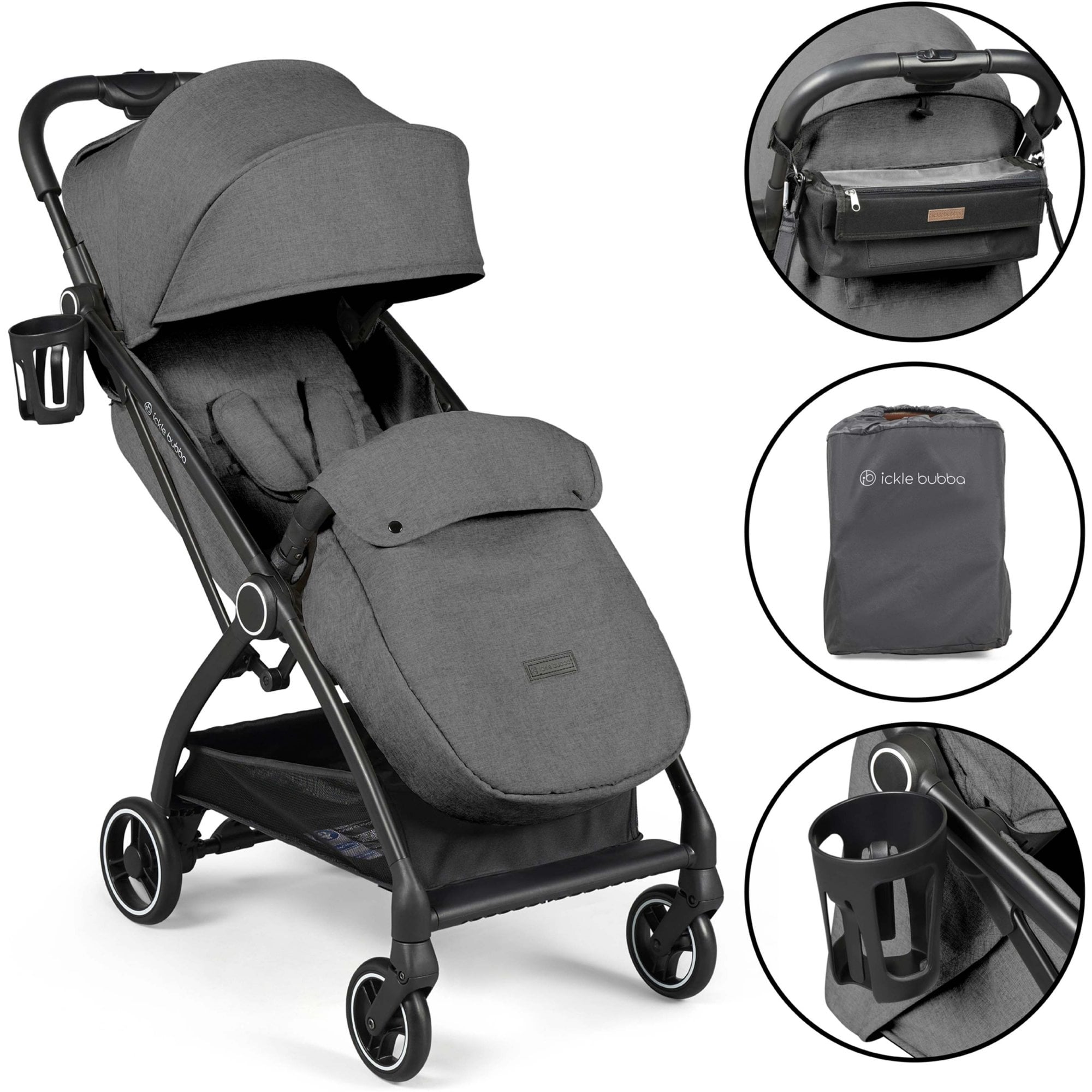 Ickle Bubba Aries Prime Auto-Fold Stroller Graphite Grey
