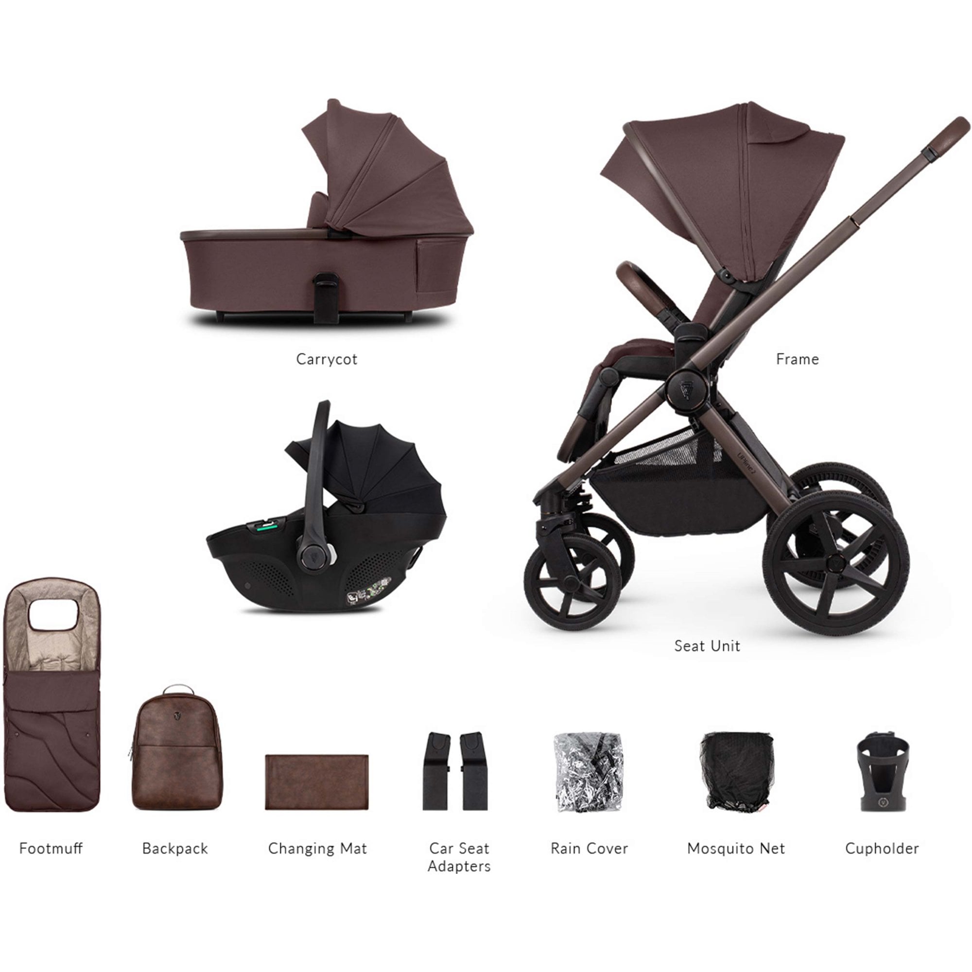 Venicci Upline 2 SE Burgundy 3in1 Travel System - Tiago Black