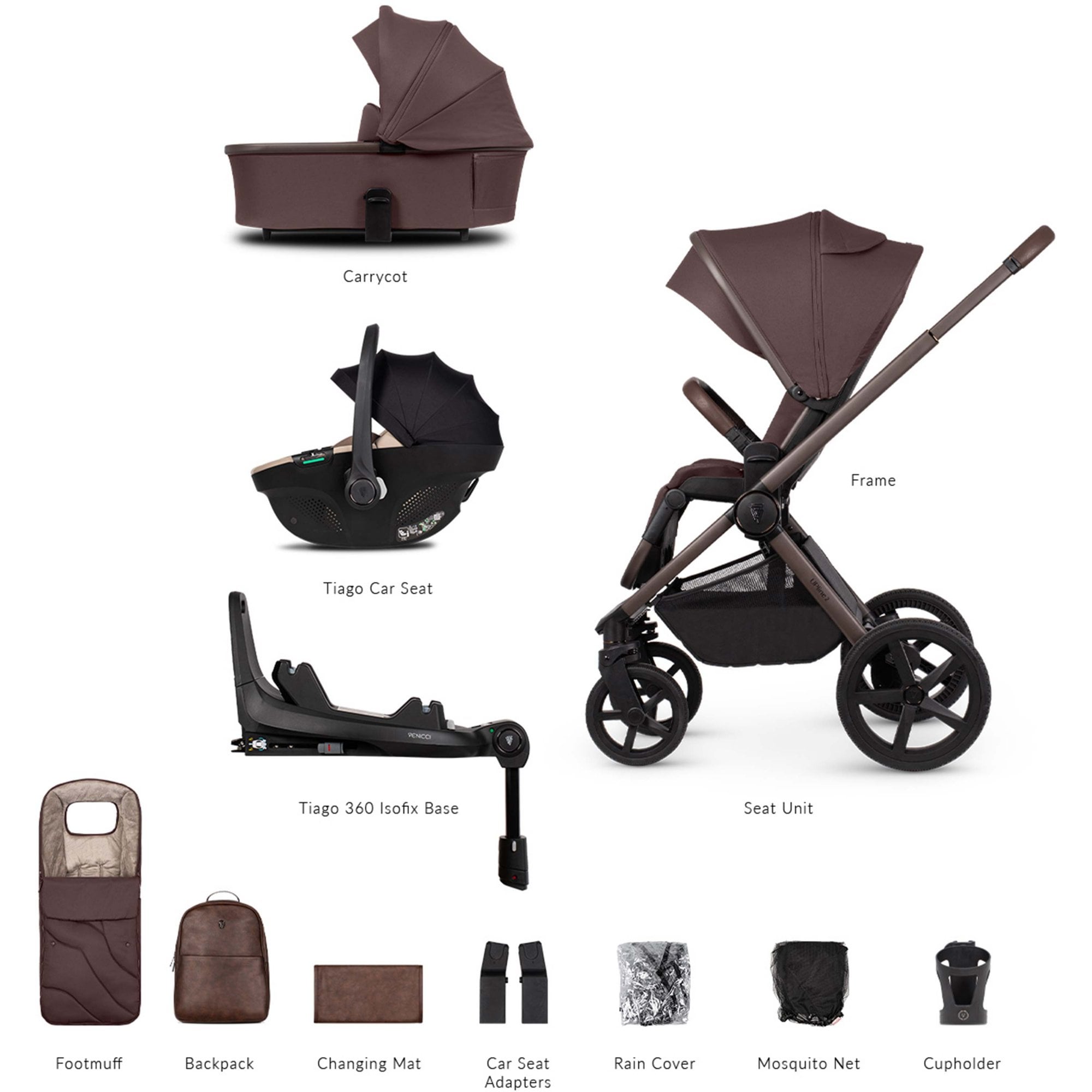 Venicci Upline 2 SE Burgundy 3in1 Travel System - Tiago Beige + Base