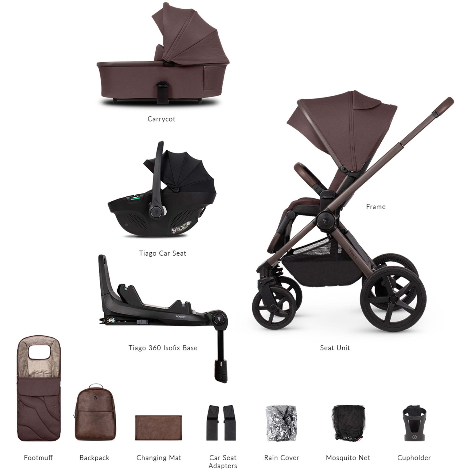 Venicci Upline 2 SE Burgundy 3in1 Travel System - Tiago Black + Base