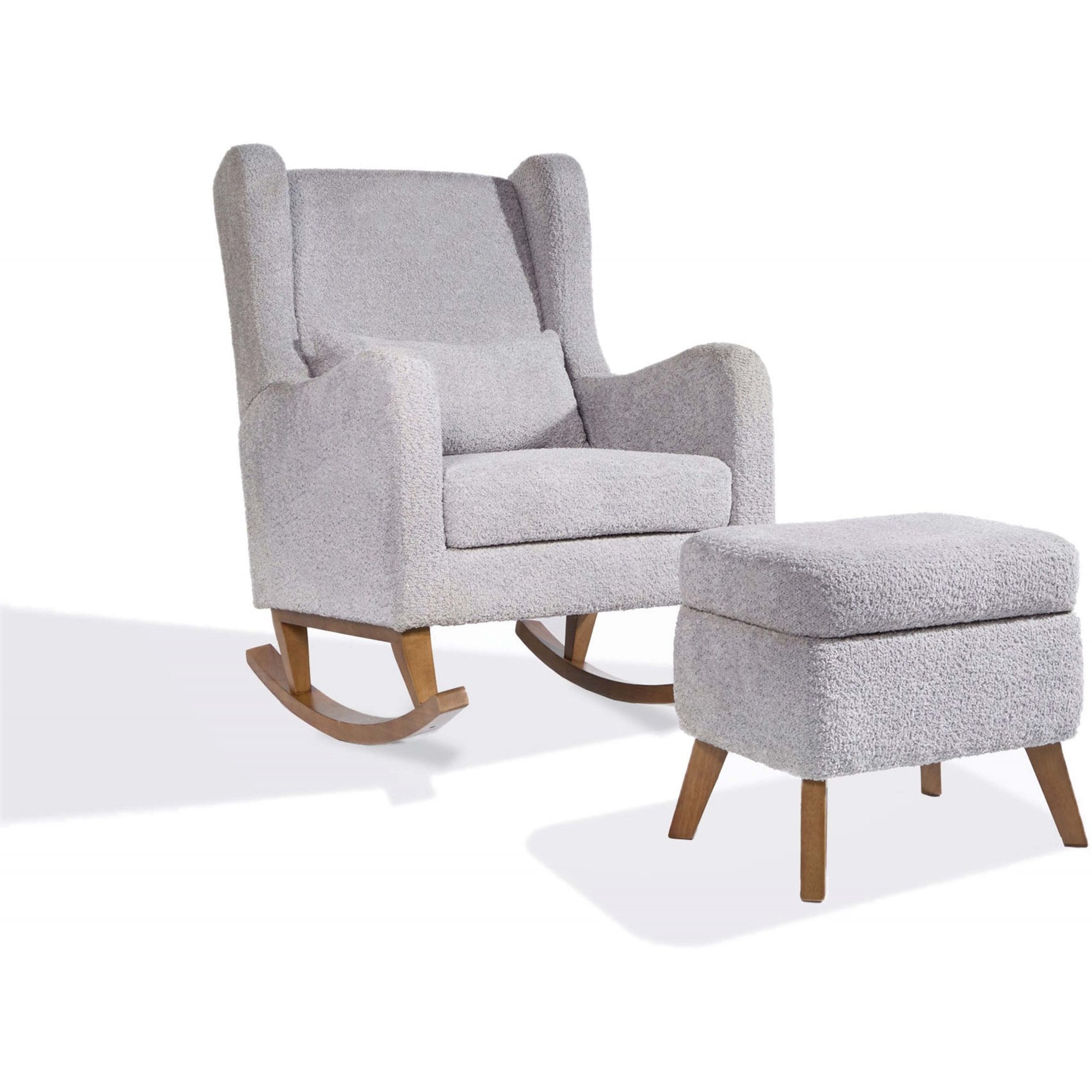 Tutti Bambini Harper Wingback Rocking Chair & Foot Stool - Teddy Cloud Grey