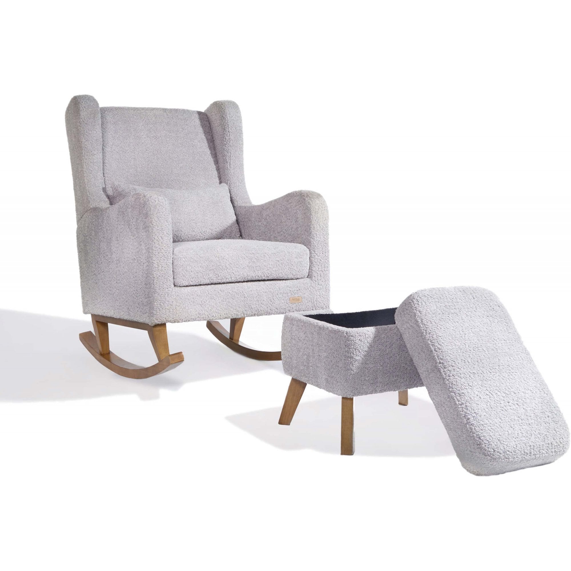 Tutti Bambini Harper Wingback Rocking Chair & Foot Stool - Teddy Cloud Grey