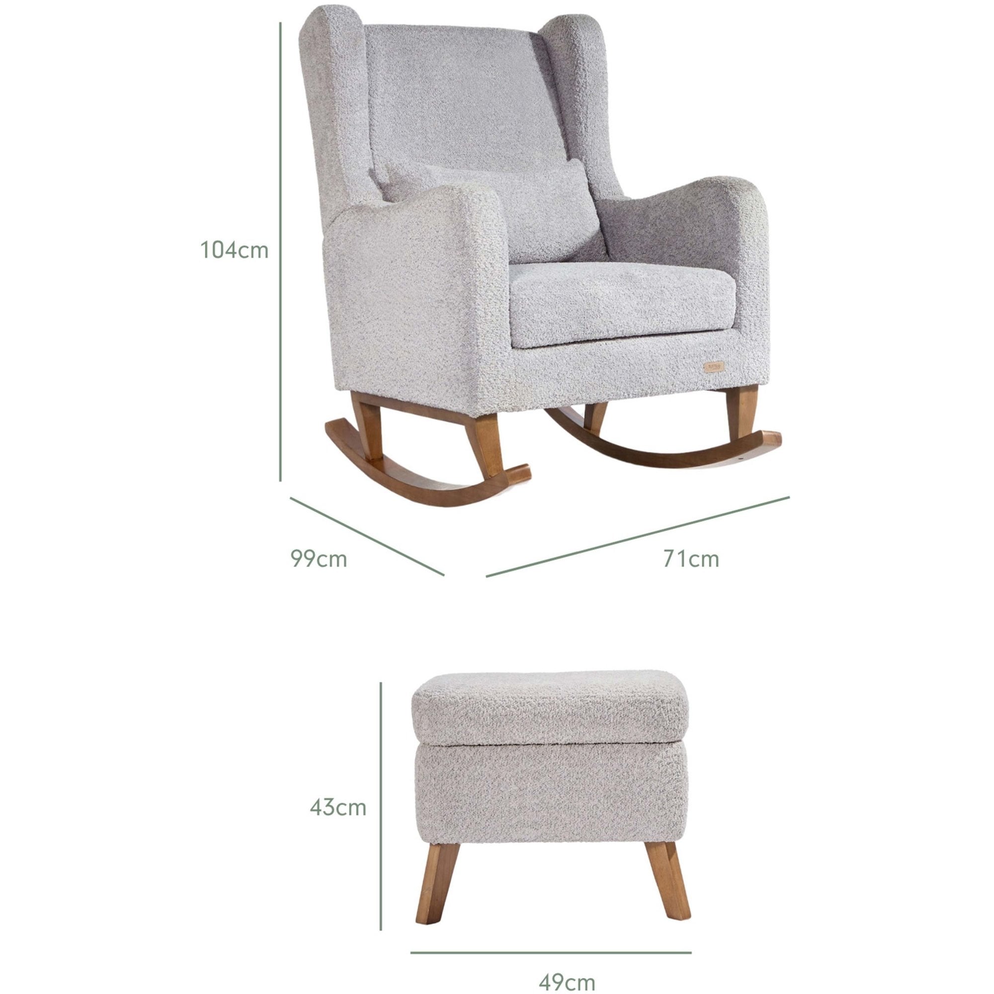 Tutti Bambini Harper Wingback Rocking Chair & Foot Stool - Teddy Cloud Grey