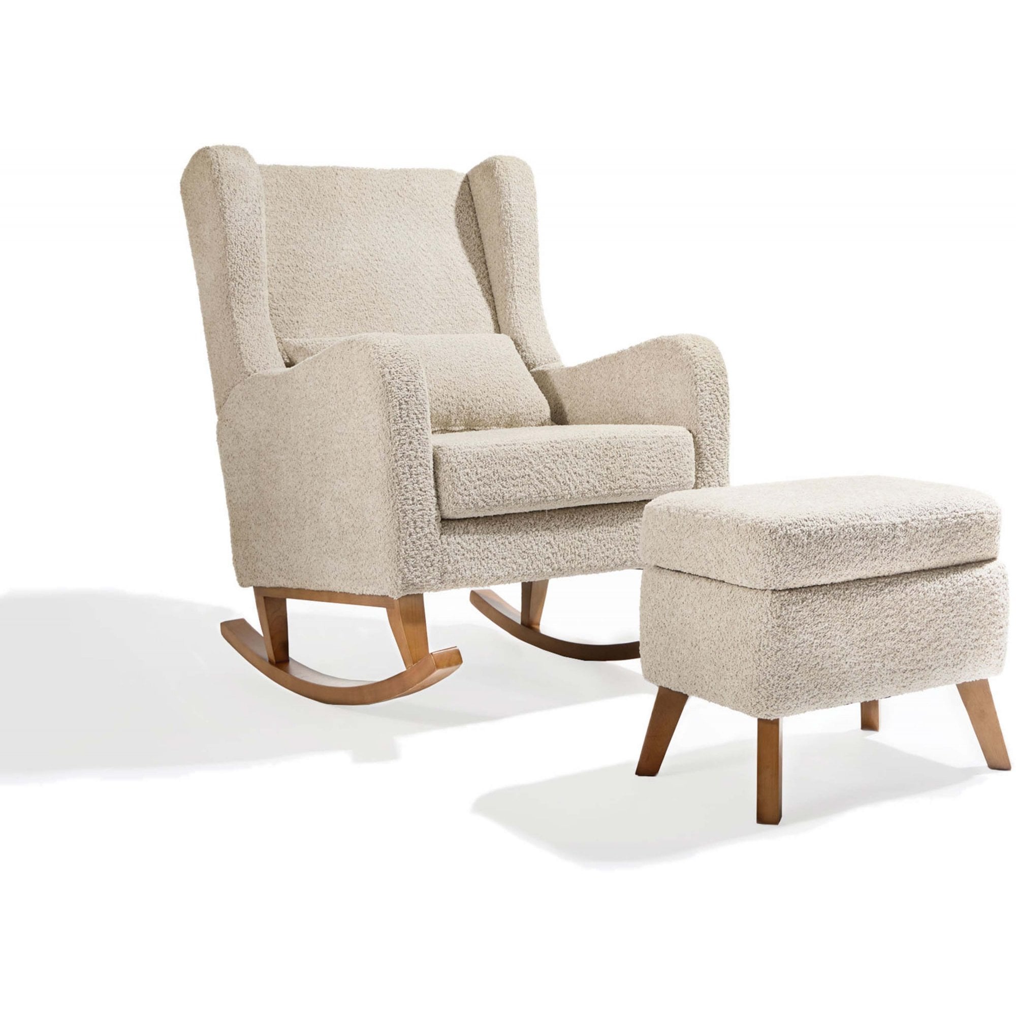 Tutti Bambini Harper Wingback Rocking Chair & Foot Stool - Teddy Mushroom