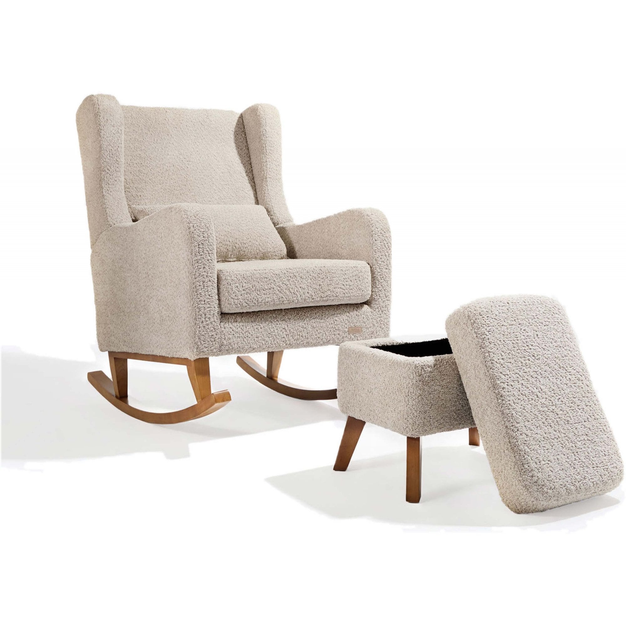 Tutti Bambini Harper Wingback Rocking Chair & Foot Stool - Teddy Mushroom