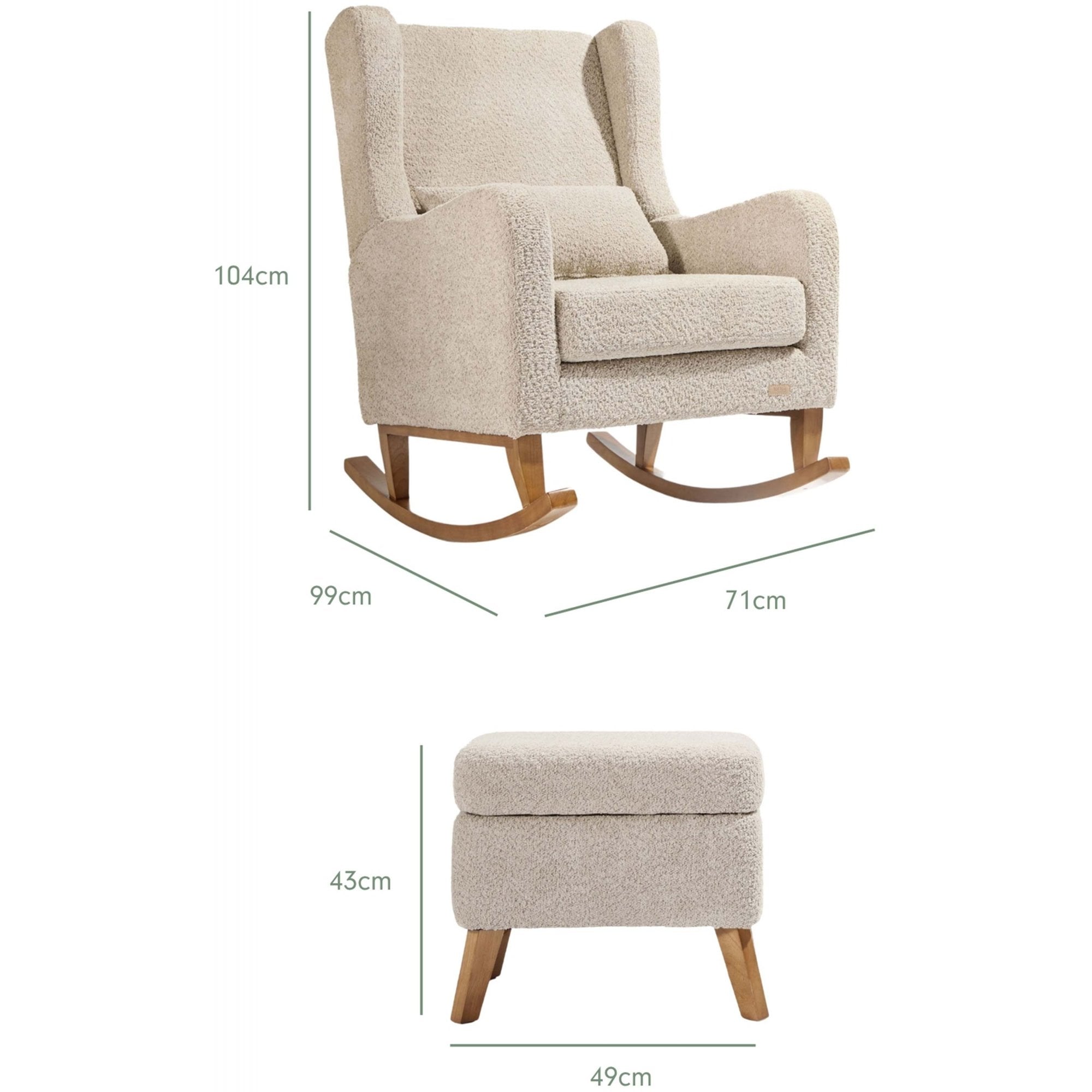 Tutti Bambini Harper Wingback Rocking Chair & Foot Stool - Teddy Mushroom