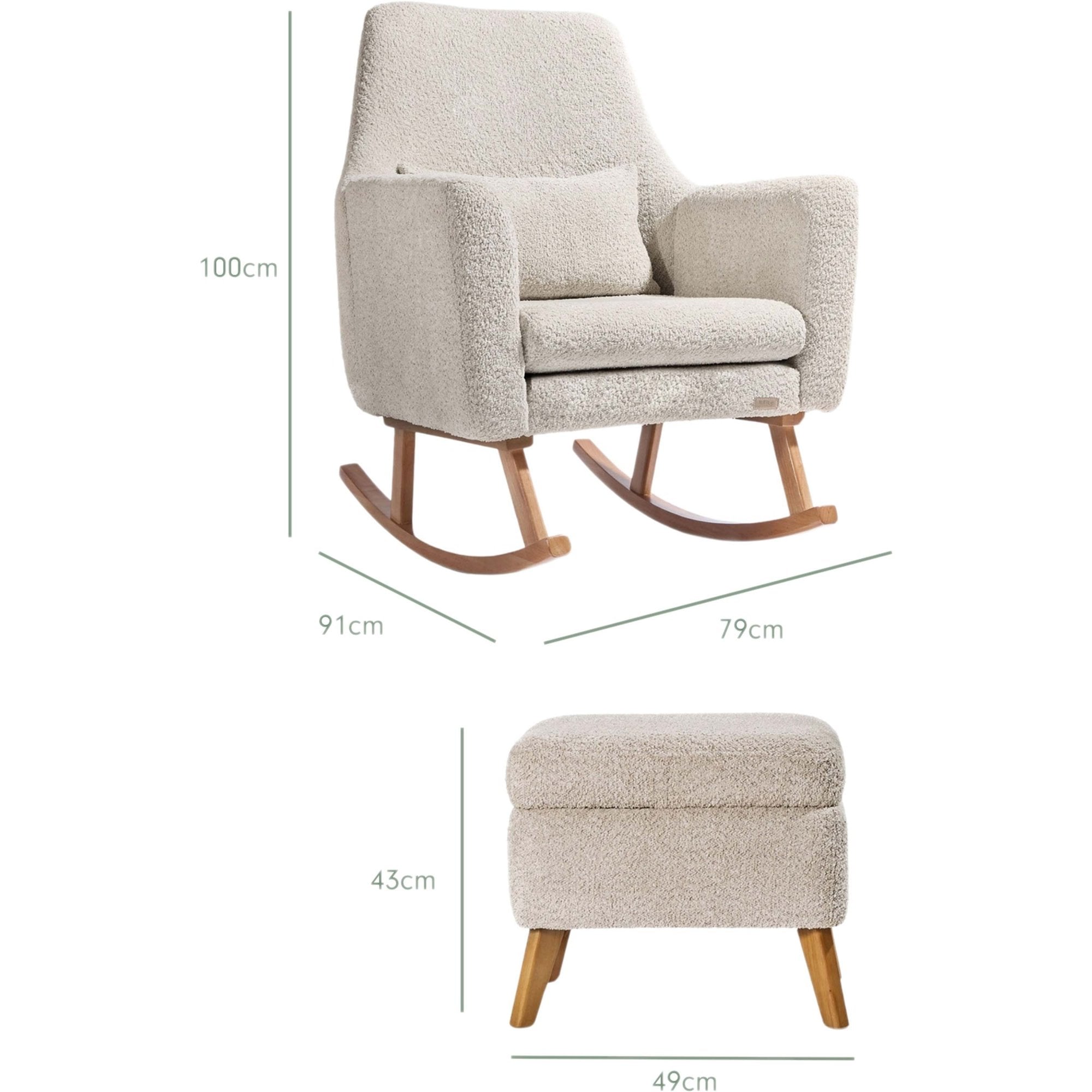 Tutti Bambini Oscar Luxe Rocking Chair & Footstool - Teddy Sage