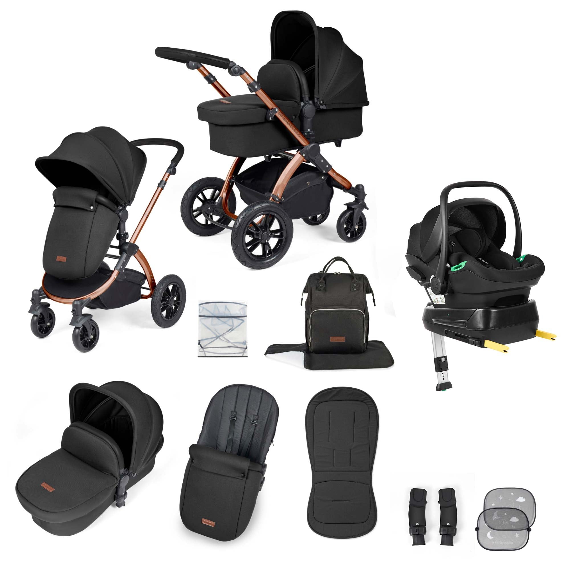 Ickle Bubba Stomp Luxe 12 Piece Travel System + Nimbus Car Seat & ISOFIX Base Midnight