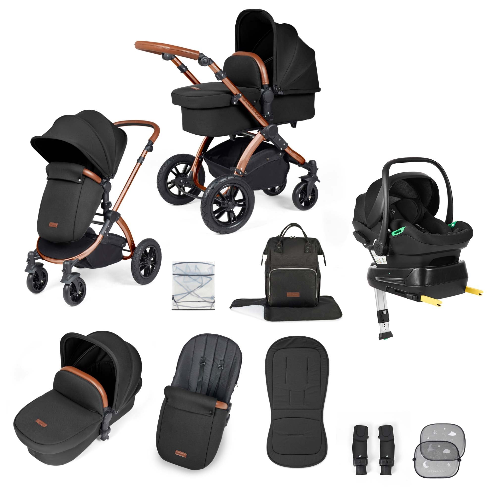 Ickle Bubba Stomp Luxe 12 Piece Travel System + Nimbus Car Seat & ISOFIX Base Midnight