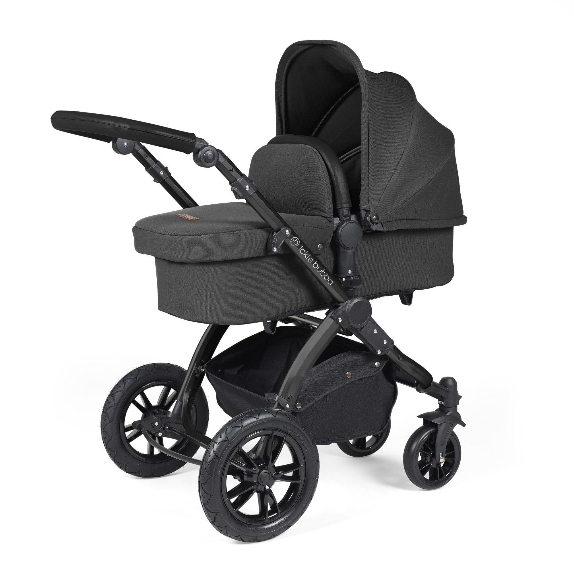 Ickle Bubba Stomp Luxe 12 Piece Travel System + Nimbus Car Seat & ISOFIX Base Charcoal Grey