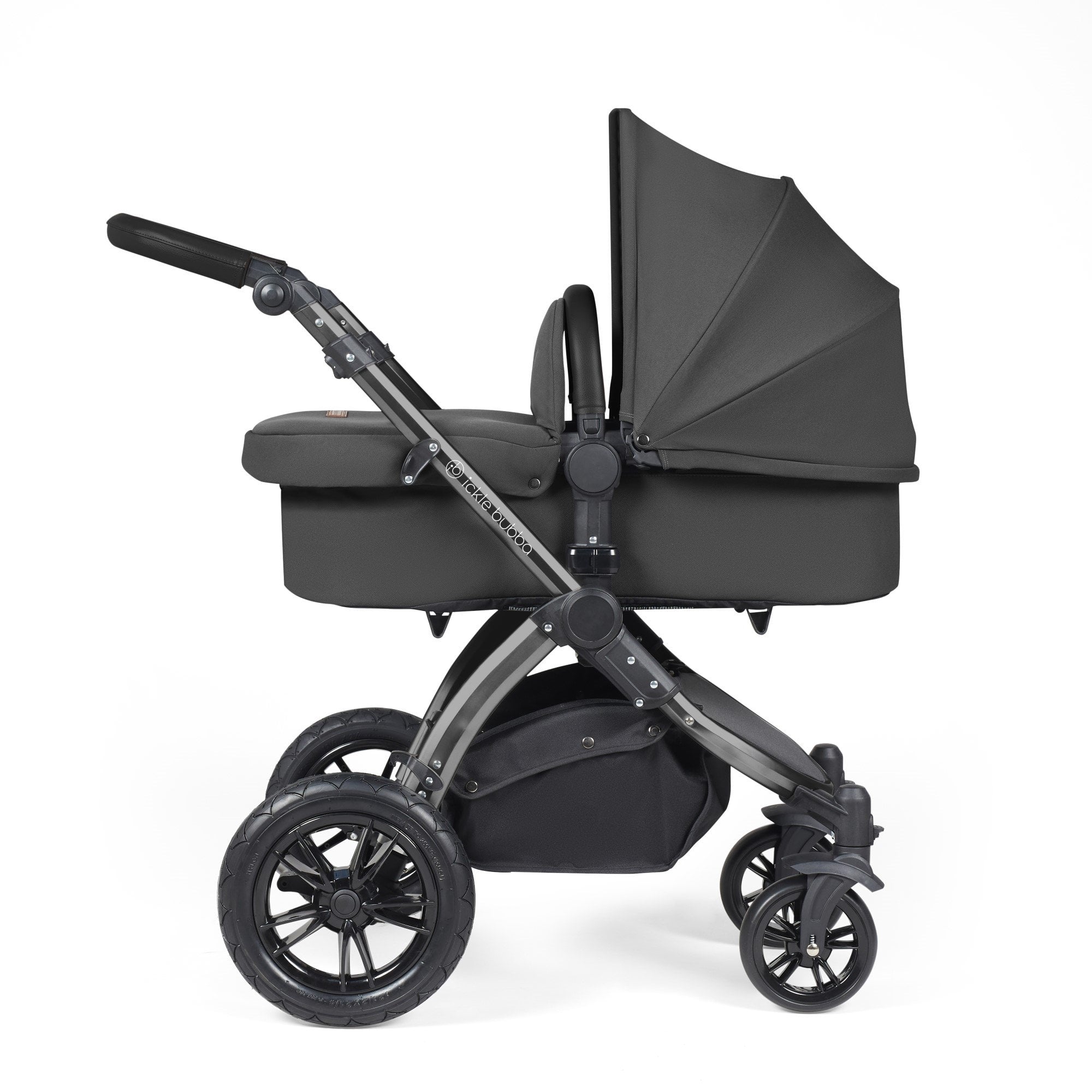 Ickle Bubba Stomp Luxe 12 Piece Travel System + Nimbus Car Seat & ISOFIX Base Charcoal Grey