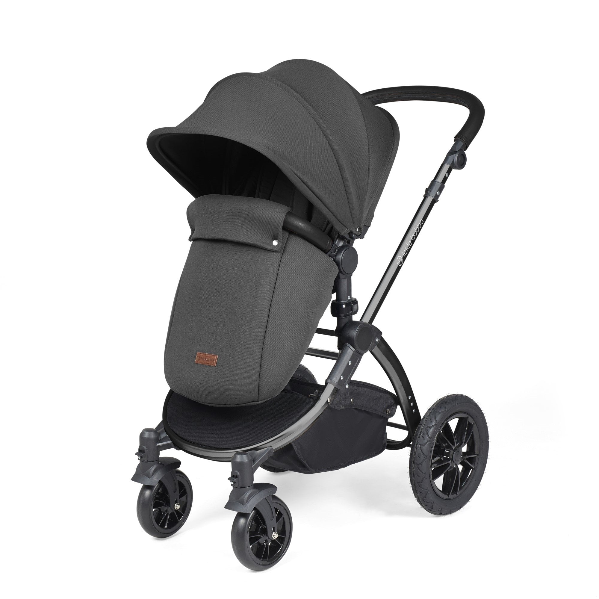 Ickle Bubba Stomp Luxe 12 Piece Travel System + Nimbus Car Seat & ISOFIX Base Charcoal Grey