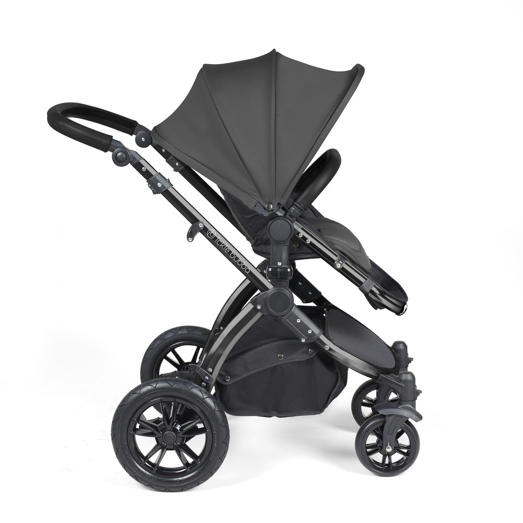 Ickle Bubba Stomp Luxe 12 Piece Travel System + Nimbus Car Seat & ISOFIX Base Charcoal Grey