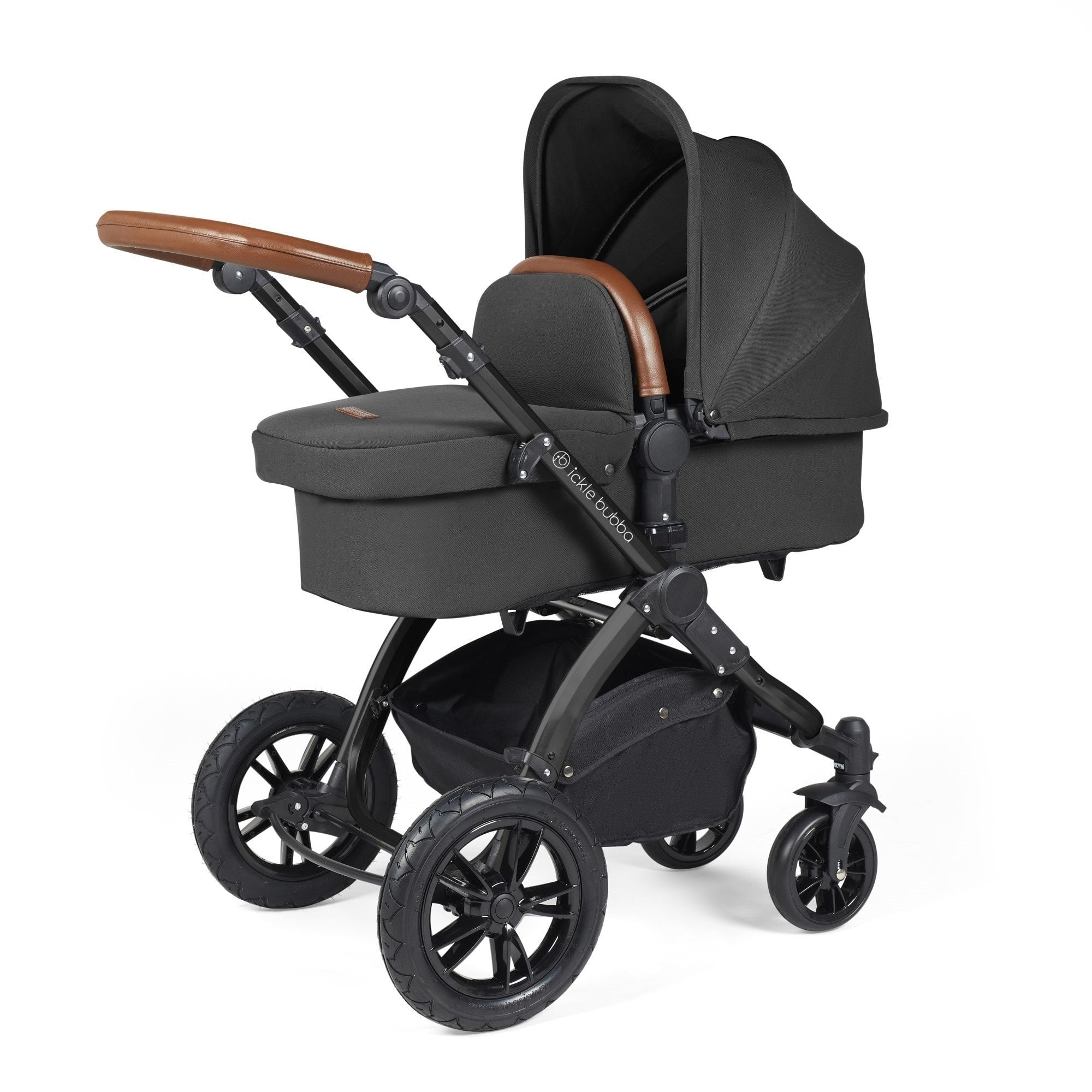 Ickle Bubba Stomp Luxe 12 Piece Travel System + Nimbus Car Seat & ISOFIX Base Charcoal Grey