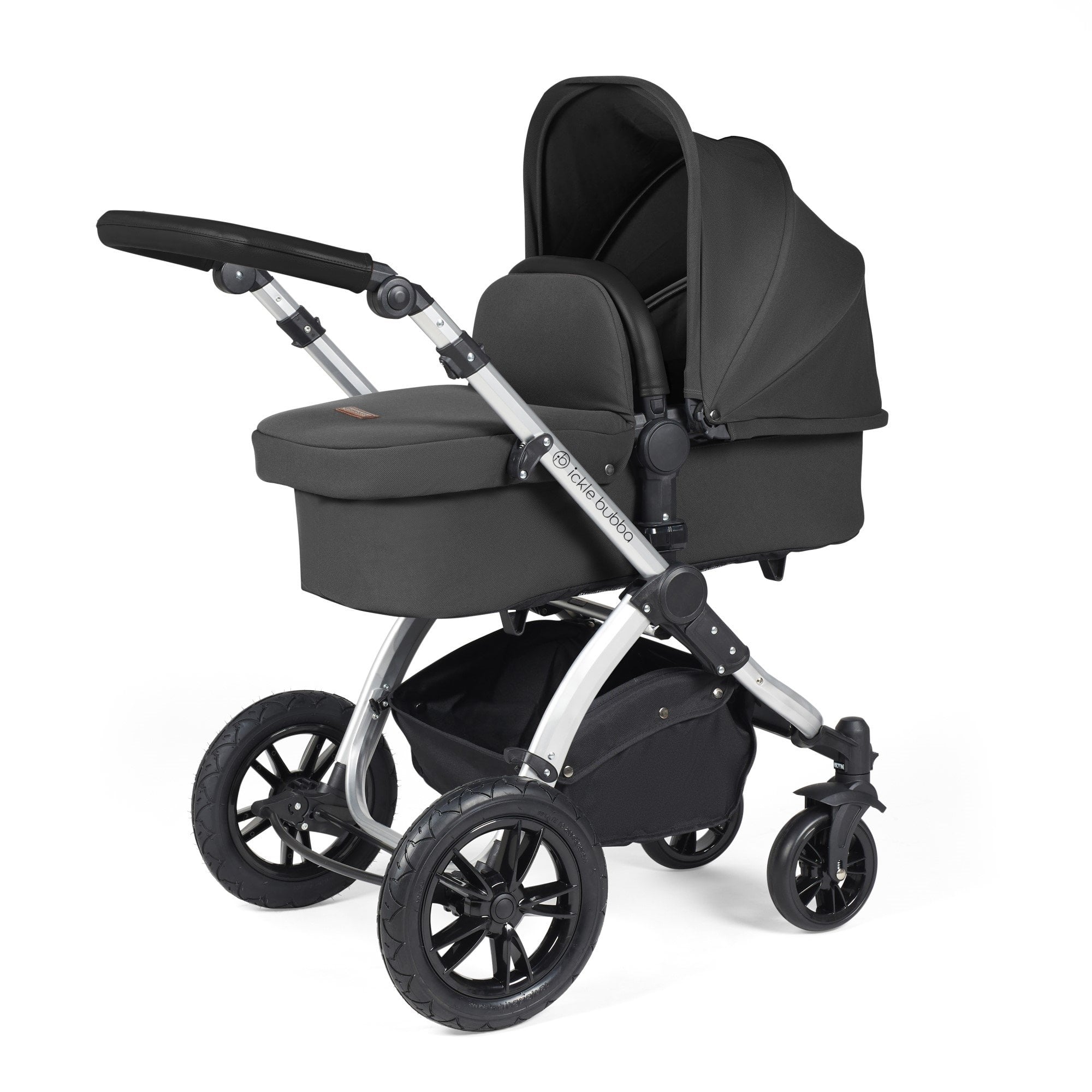 Ickle Bubba Stomp Luxe 12 Piece Travel System + Nimbus Car Seat & ISOFIX Base Charcoal Grey