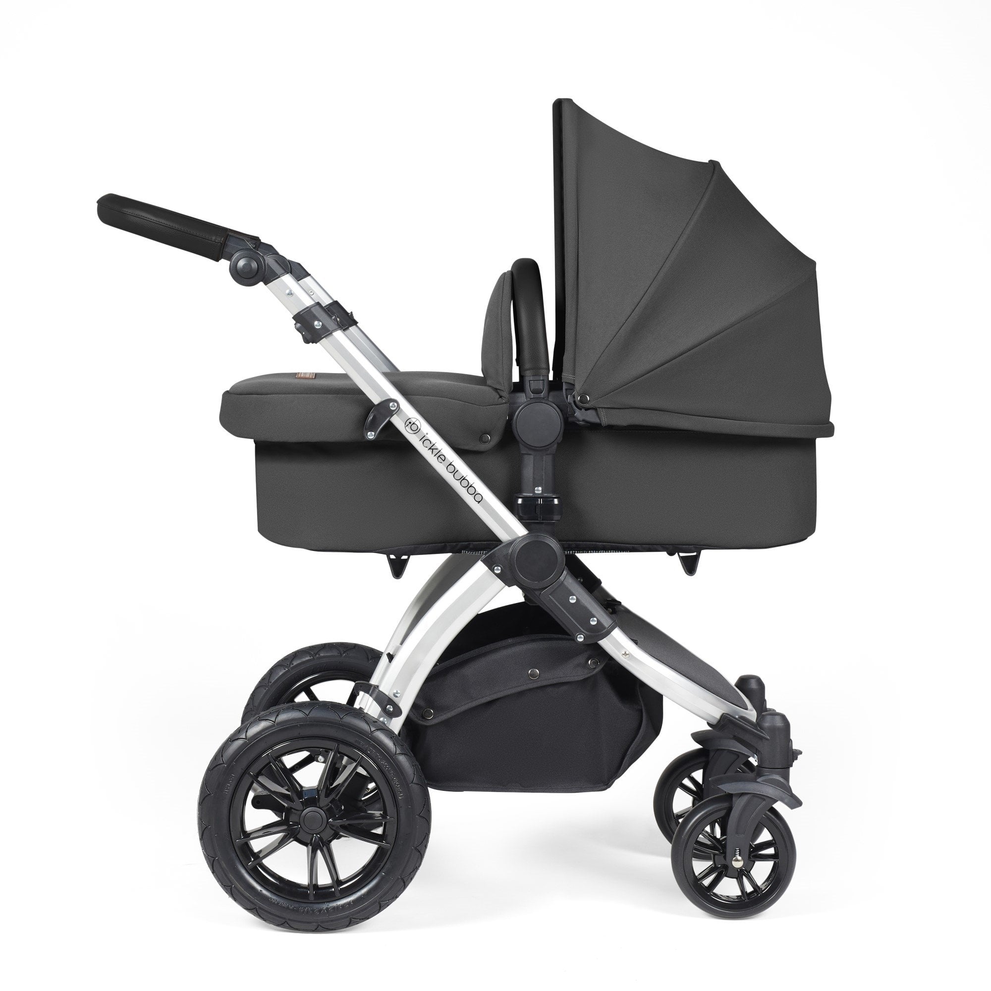 Ickle Bubba Stomp Luxe 12 Piece Travel System + Nimbus Car Seat & ISOFIX Base Charcoal Grey