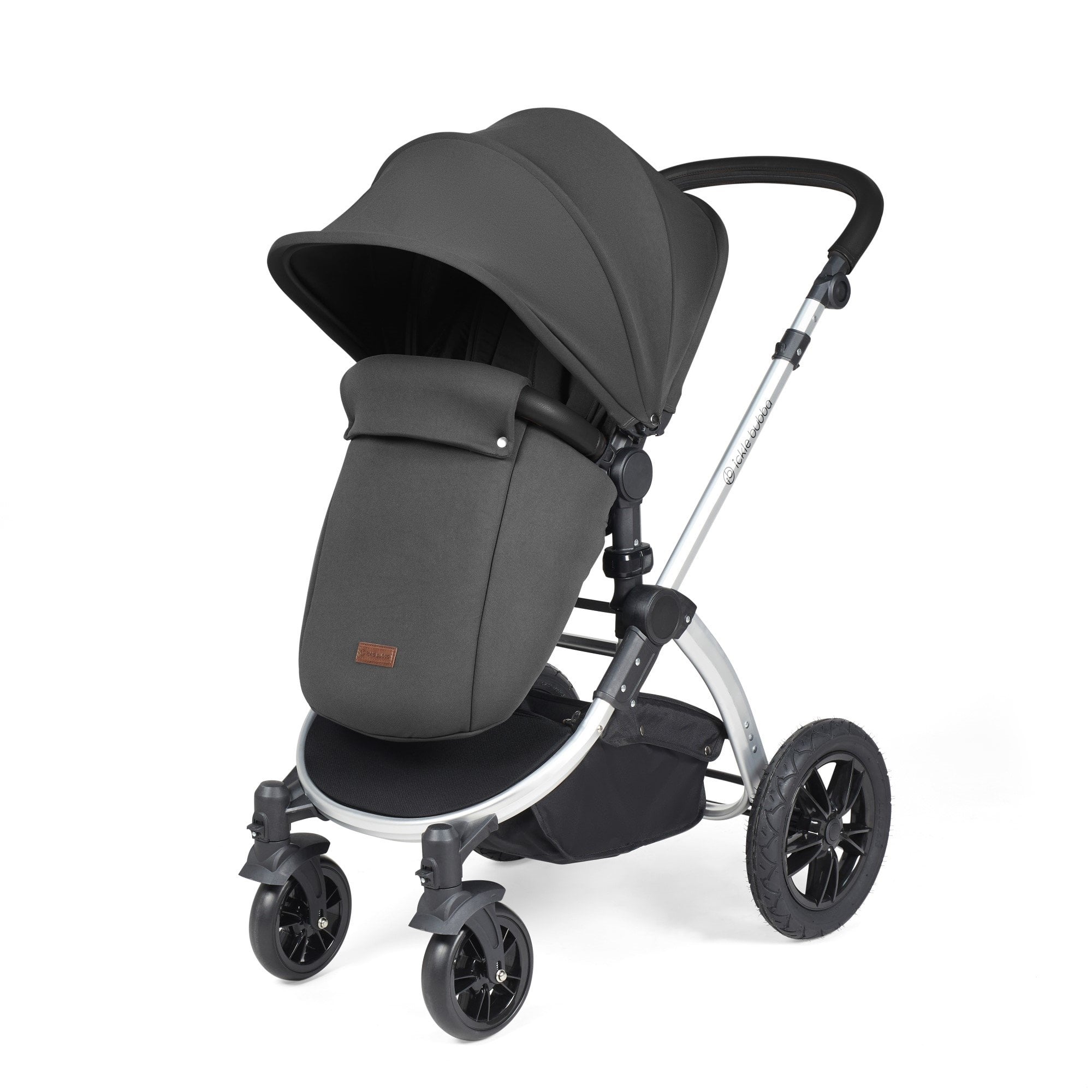 Ickle Bubba Stomp Luxe 12 Piece Travel System + Nimbus Car Seat & ISOFIX Base Charcoal Grey