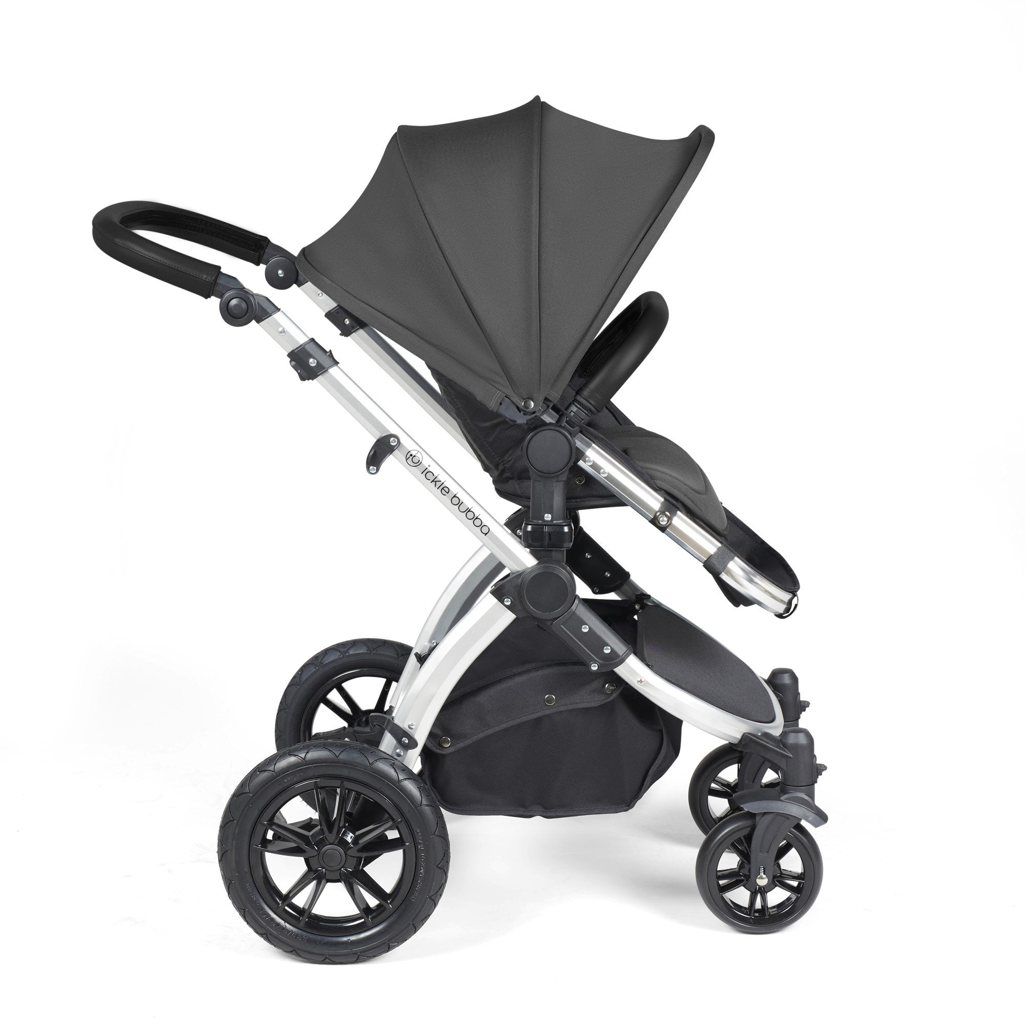 Ickle Bubba Stomp Luxe 12 Piece Travel System + Nimbus Car Seat & ISOFIX Base Charcoal Grey