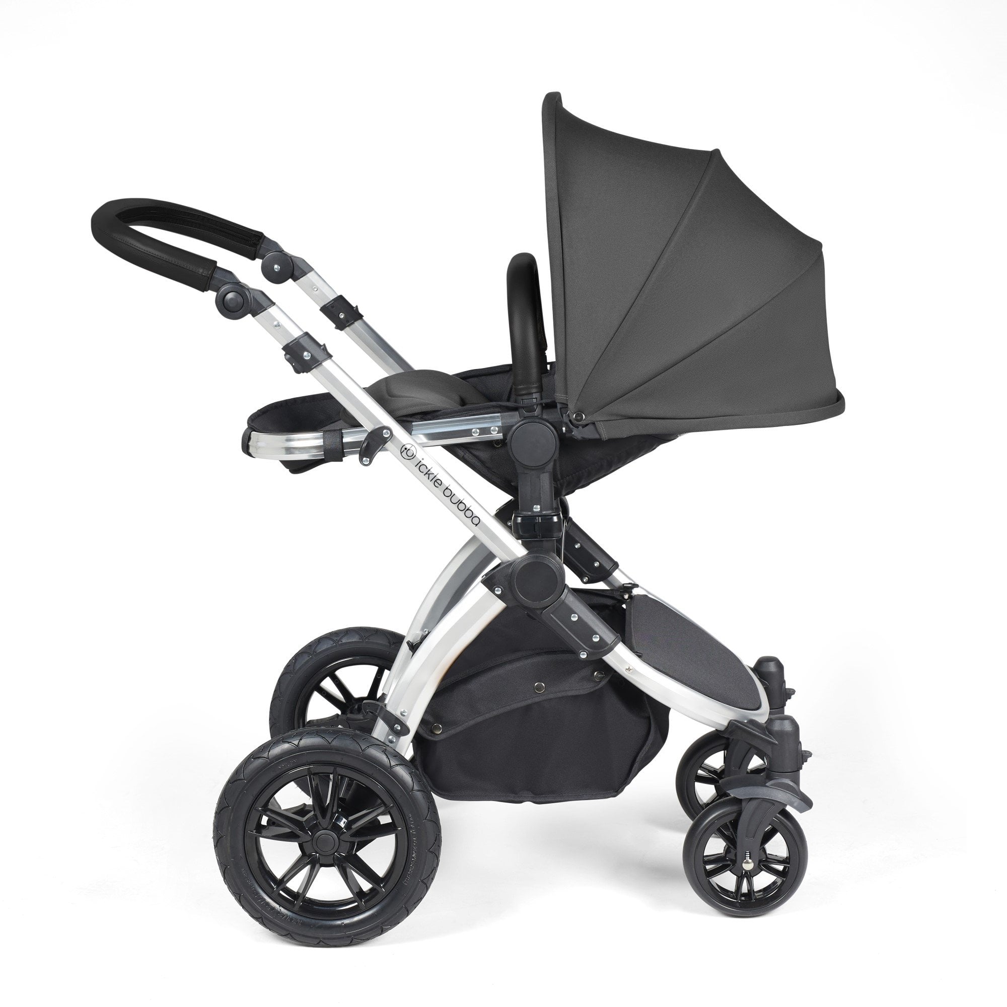 Ickle Bubba Stomp Luxe 12 Piece Travel System + Nimbus Car Seat & ISOFIX Base Charcoal Grey
