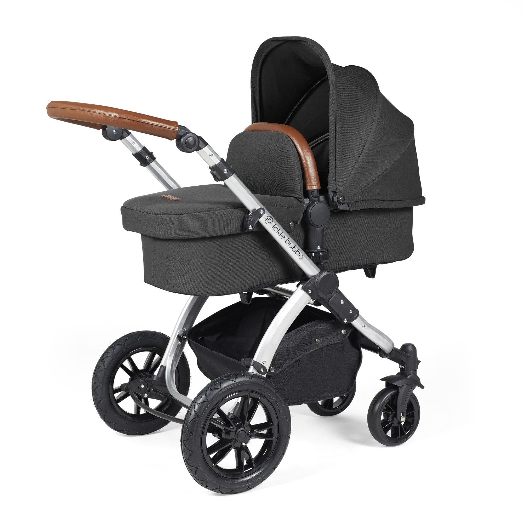 Ickle Bubba Stomp Luxe 12 Piece Travel System + Nimbus Car Seat & ISOFIX Base Charcoal Grey