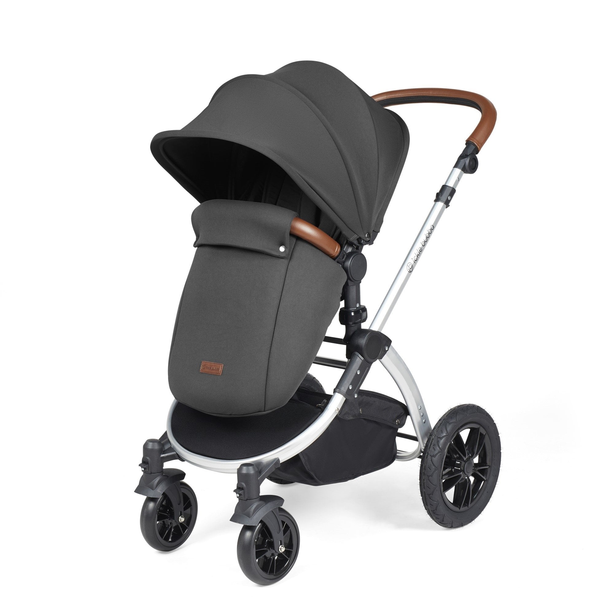 Ickle Bubba Stomp Luxe 12 Piece Travel System + Nimbus Car Seat & ISOFIX Base Charcoal Grey