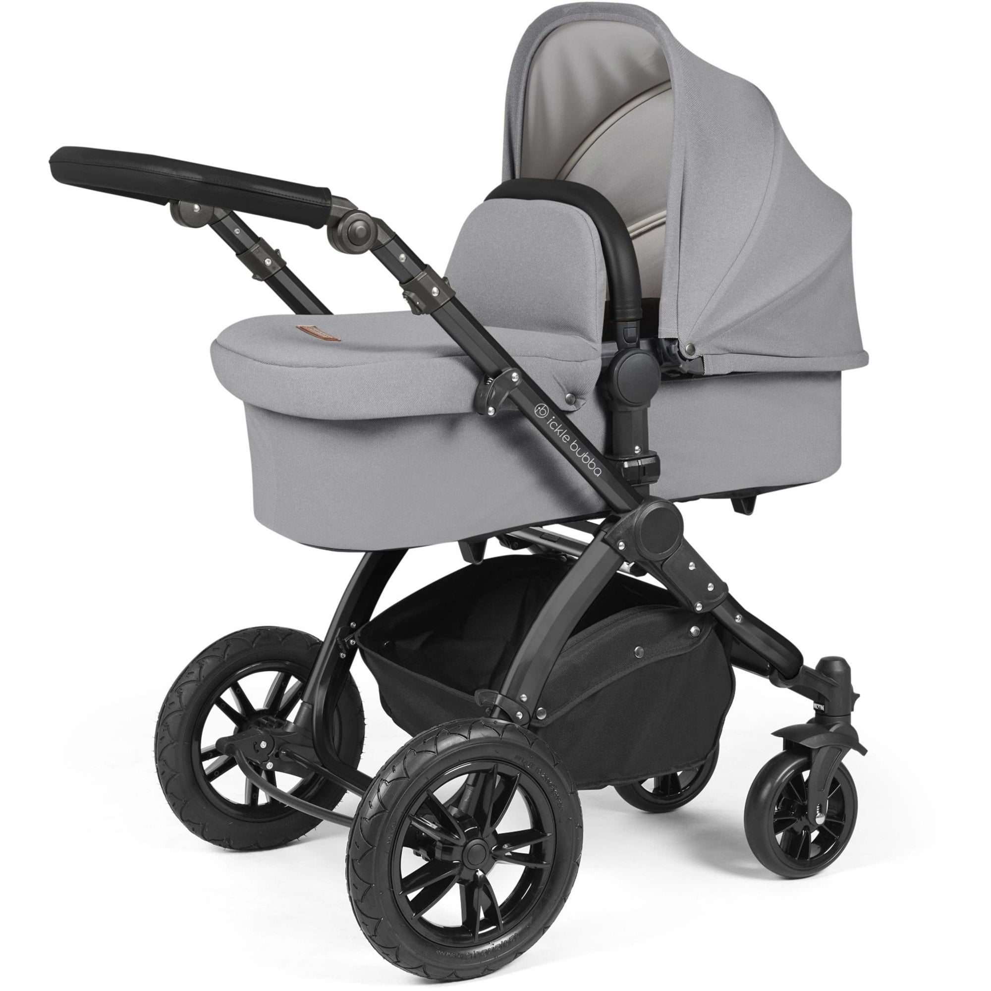 Ickle Bubba Stomp Luxe 12 Piece Travel System + Nimbus Car Seat & ISOFIX Base Pearl Grey