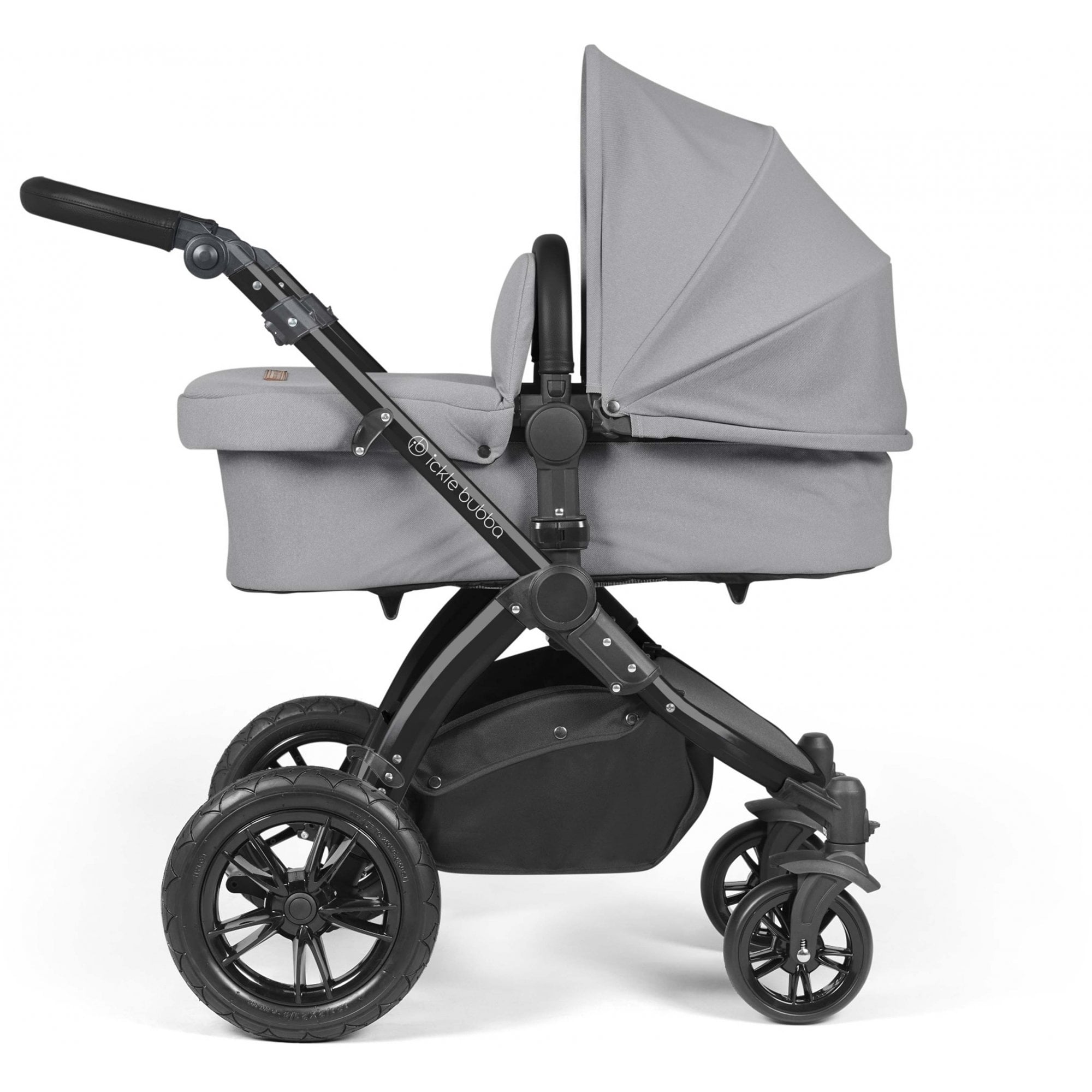 Ickle Bubba Stomp Luxe 12 Piece Travel System + Nimbus Car Seat & ISOFIX Base Pearl Grey