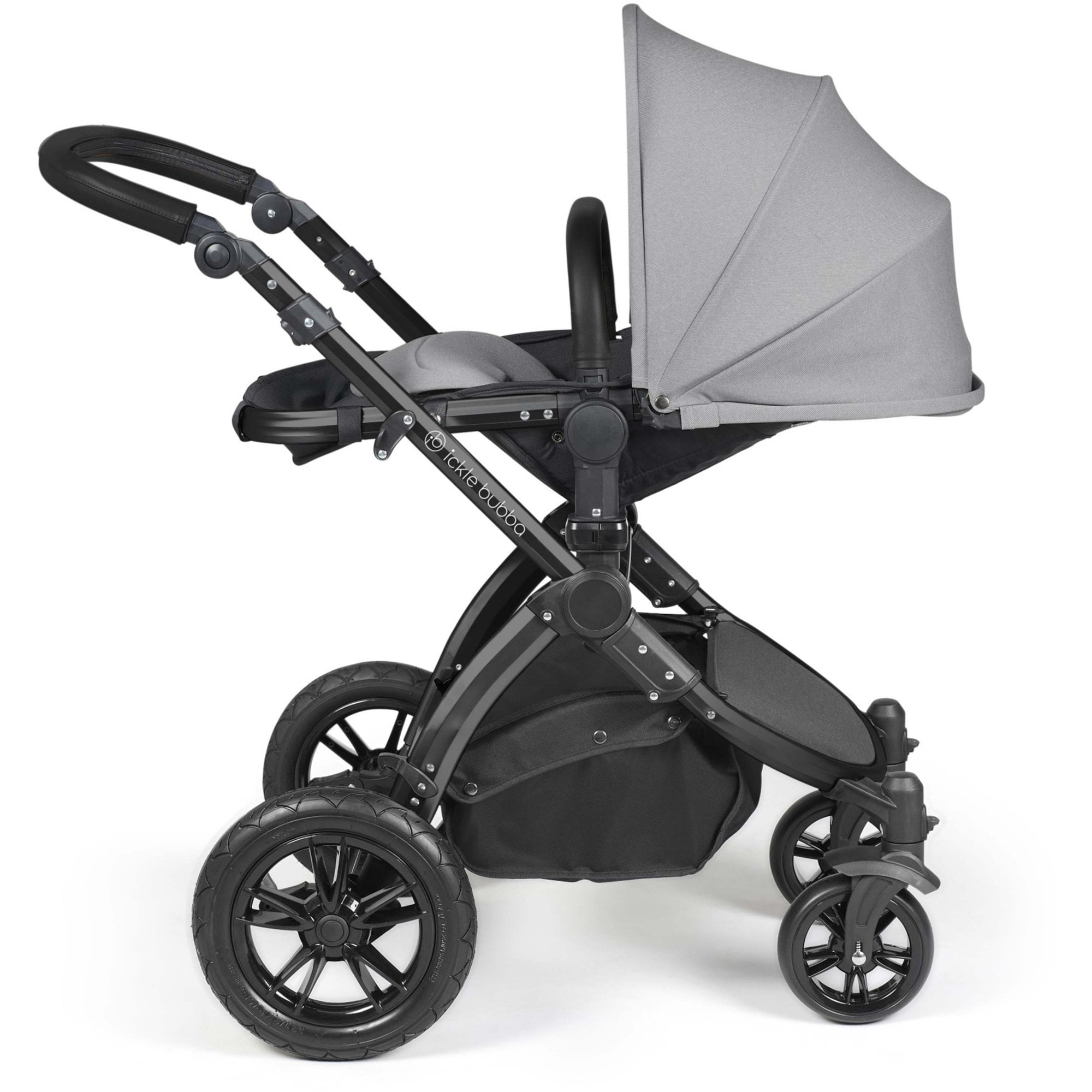 Ickle Bubba Stomp Luxe 12 Piece Travel System + Nimbus Car Seat & ISOFIX Base Pearl Grey