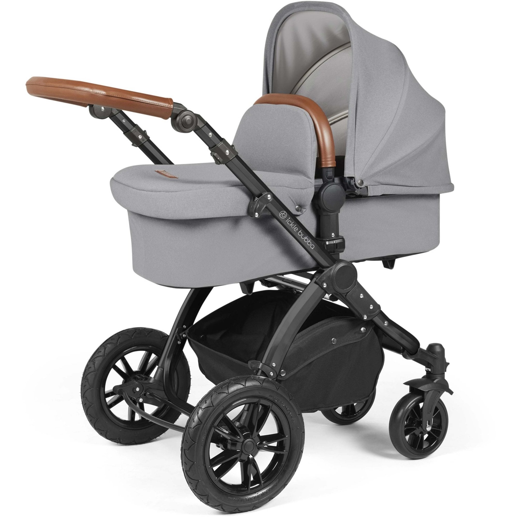 Ickle Bubba Stomp Luxe 12 Piece Travel System + Nimbus Car Seat & ISOFIX Base Pearl Grey