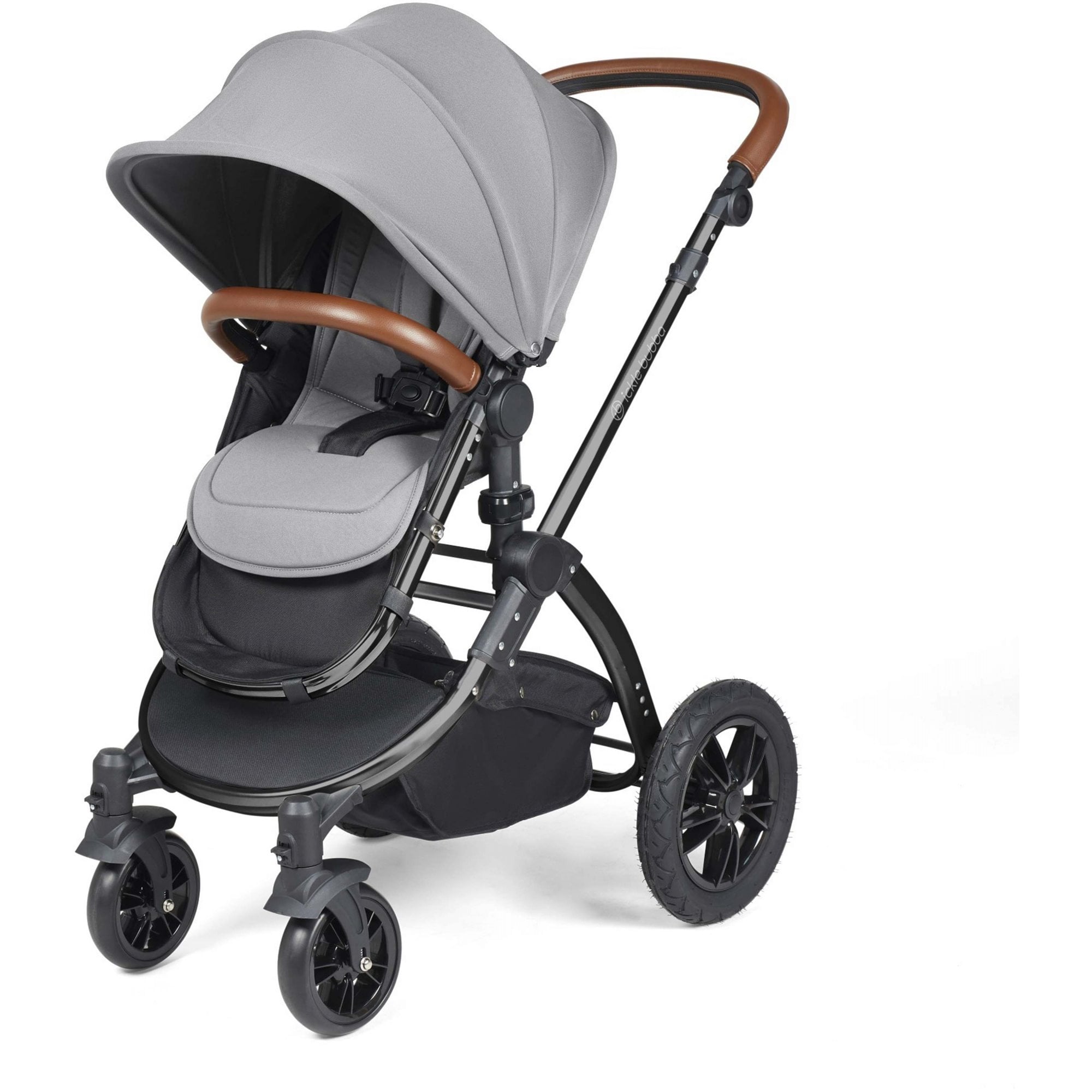 Ickle Bubba Stomp Luxe 12 Piece Travel System + Nimbus Car Seat & ISOFIX Base Pearl Grey