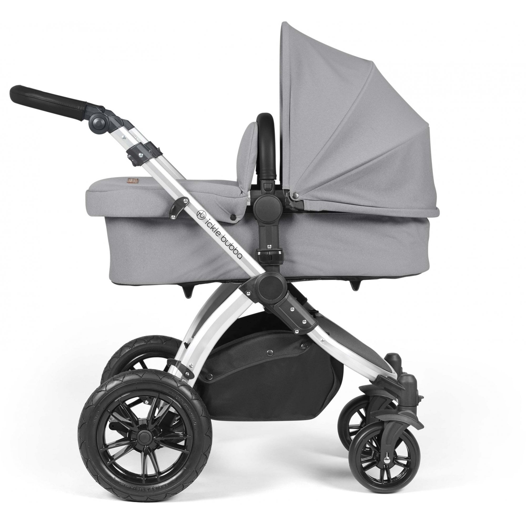 Ickle Bubba Stomp Luxe 12 Piece Travel System + Nimbus Car Seat & ISOFIX Base Pearl Grey