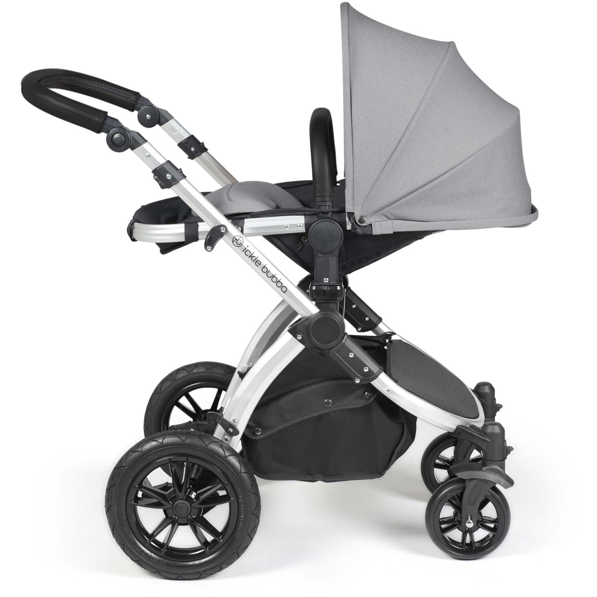 Ickle Bubba Stomp Luxe 12 Piece Travel System + Nimbus Car Seat & ISOFIX Base Pearl Grey